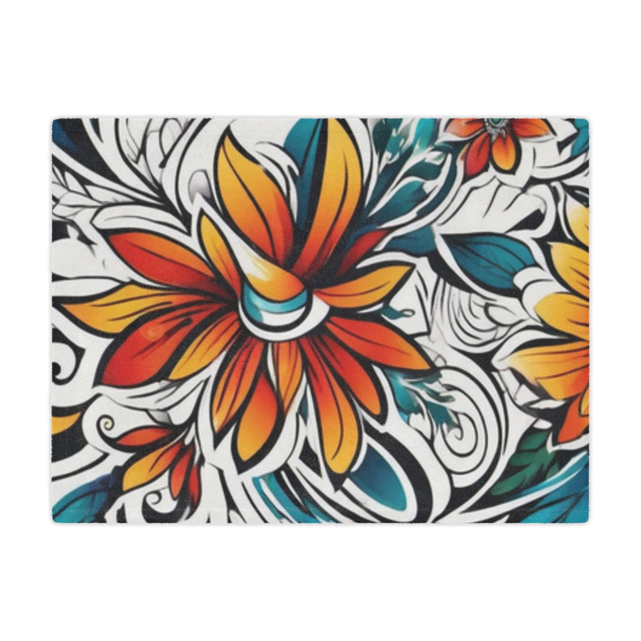 Floral Boho Minky Blanket – Vibrant Orange & Teal Flower Throw - Image 2