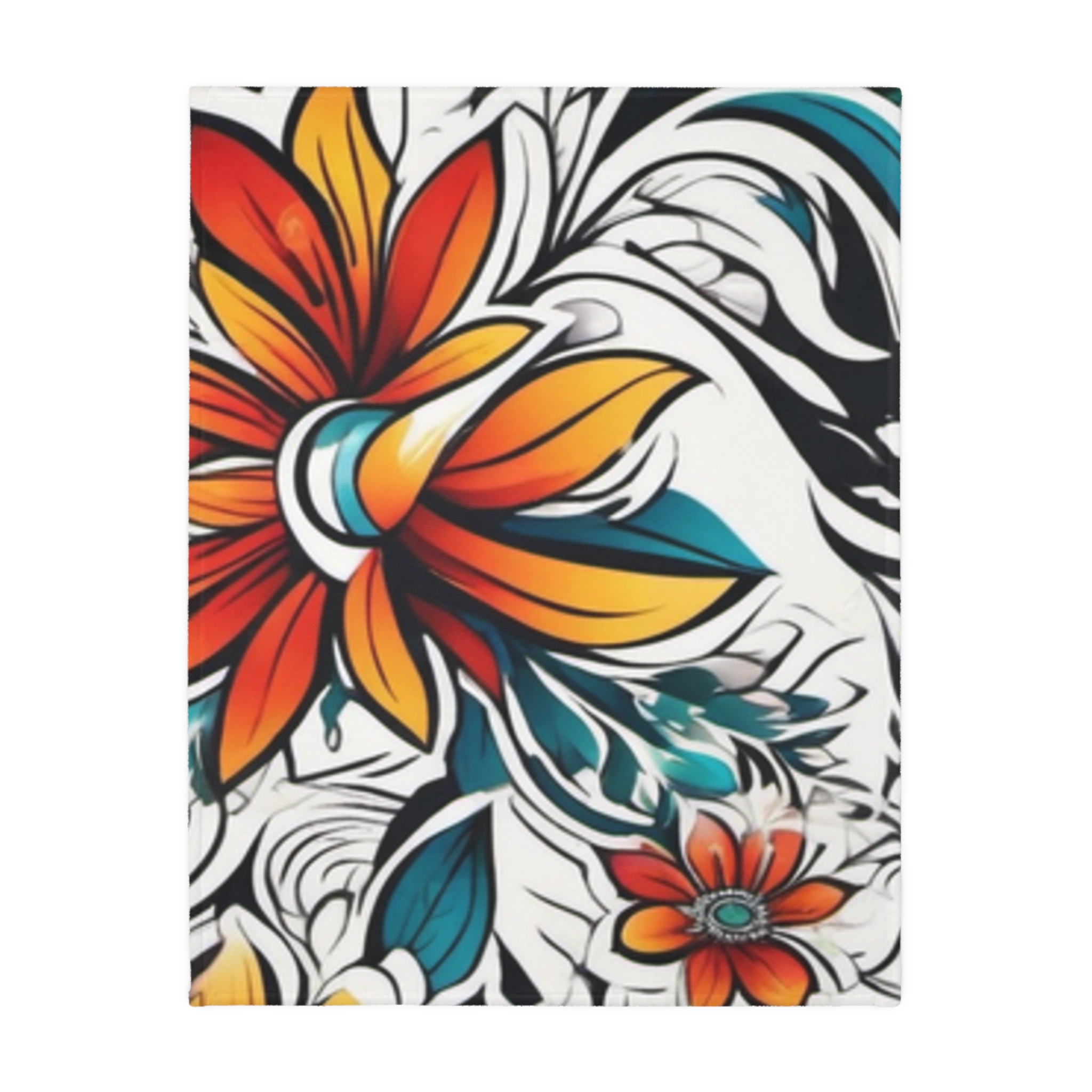 Floral Velvet Throw Blanket — Vibrant Orange & Teal Tropical Flower Microfiber - Image 10