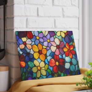Glass Cutting Board — Colorful Stained Glass Floral Design