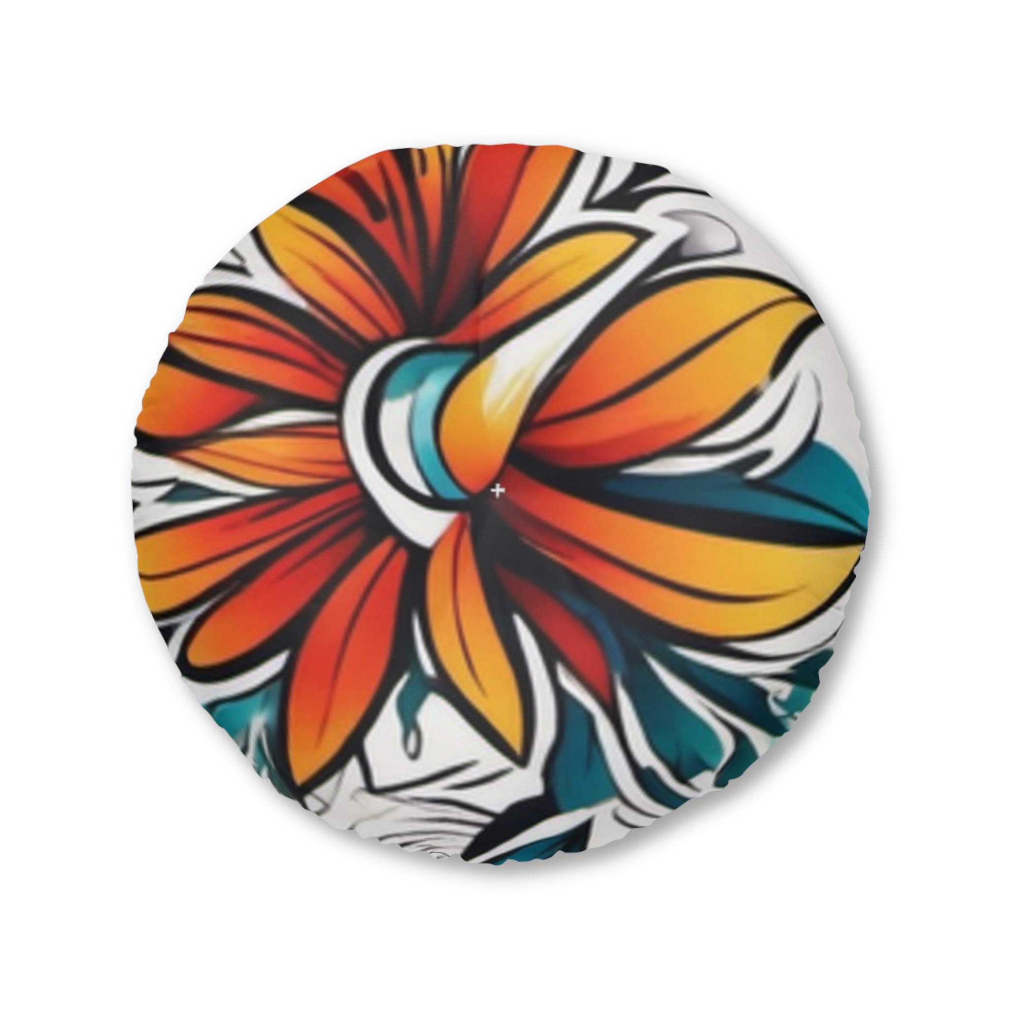 Round Tufted Floor Pillow — Vibrant Tropical Floral Cushion - Image 5