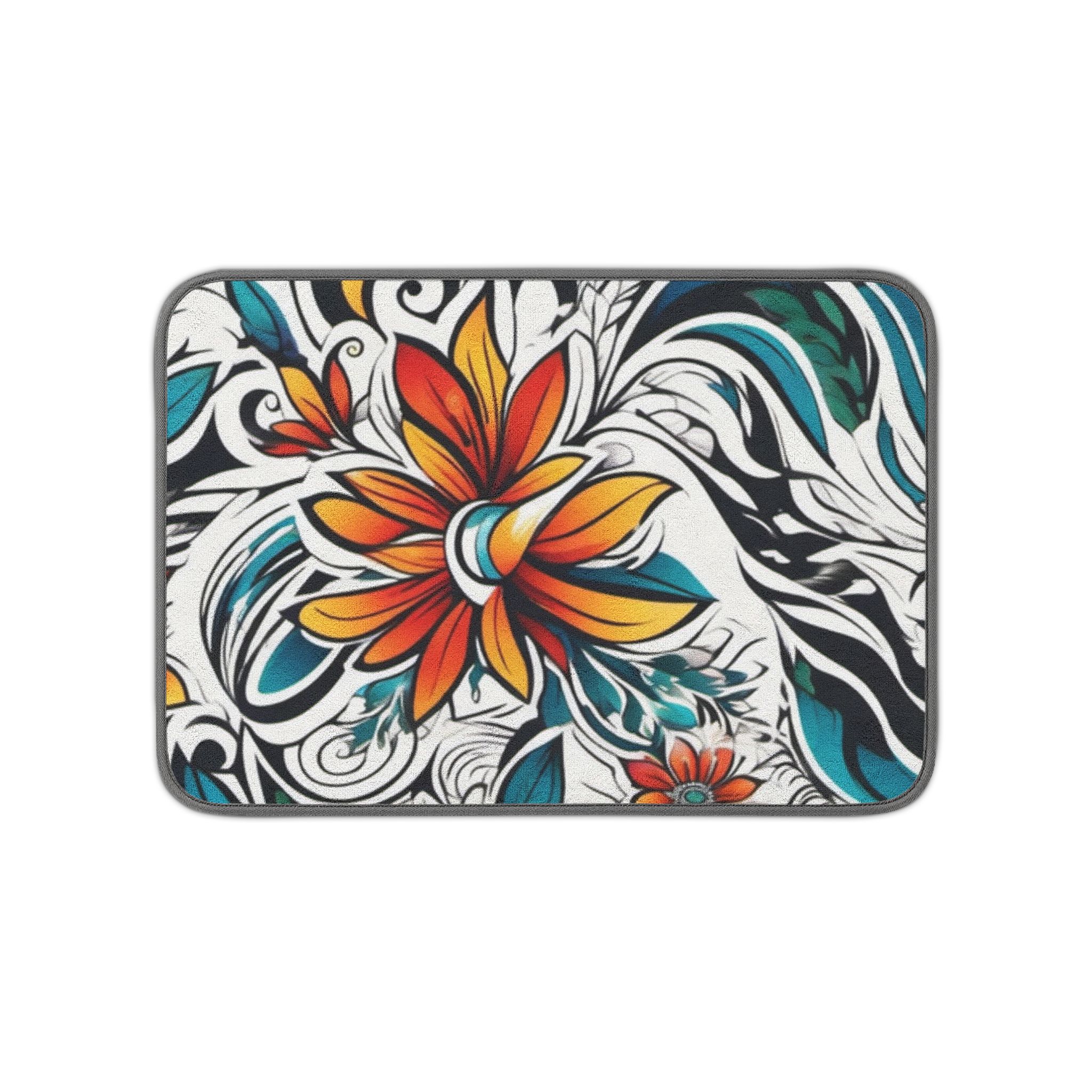 Floral Burst Microfiber Dish Mat — Colorful Kitchen Drying Mat