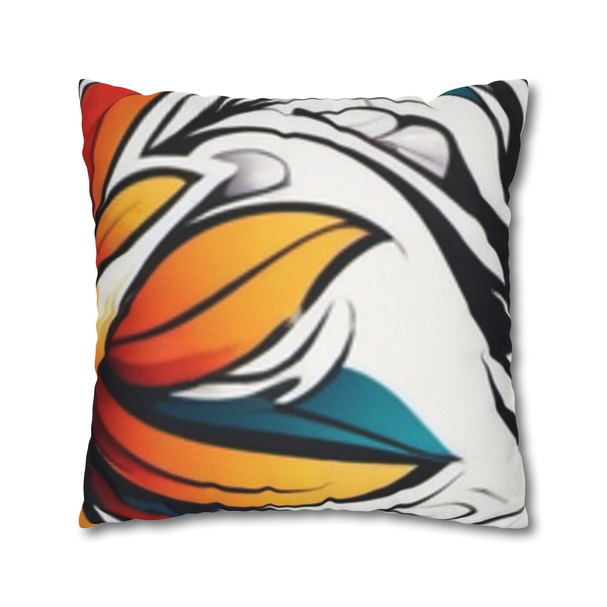 Floral Burst Square Pillowcase — Bold Orange & Teal Decorative Throw Pillow Cover - Image 19
