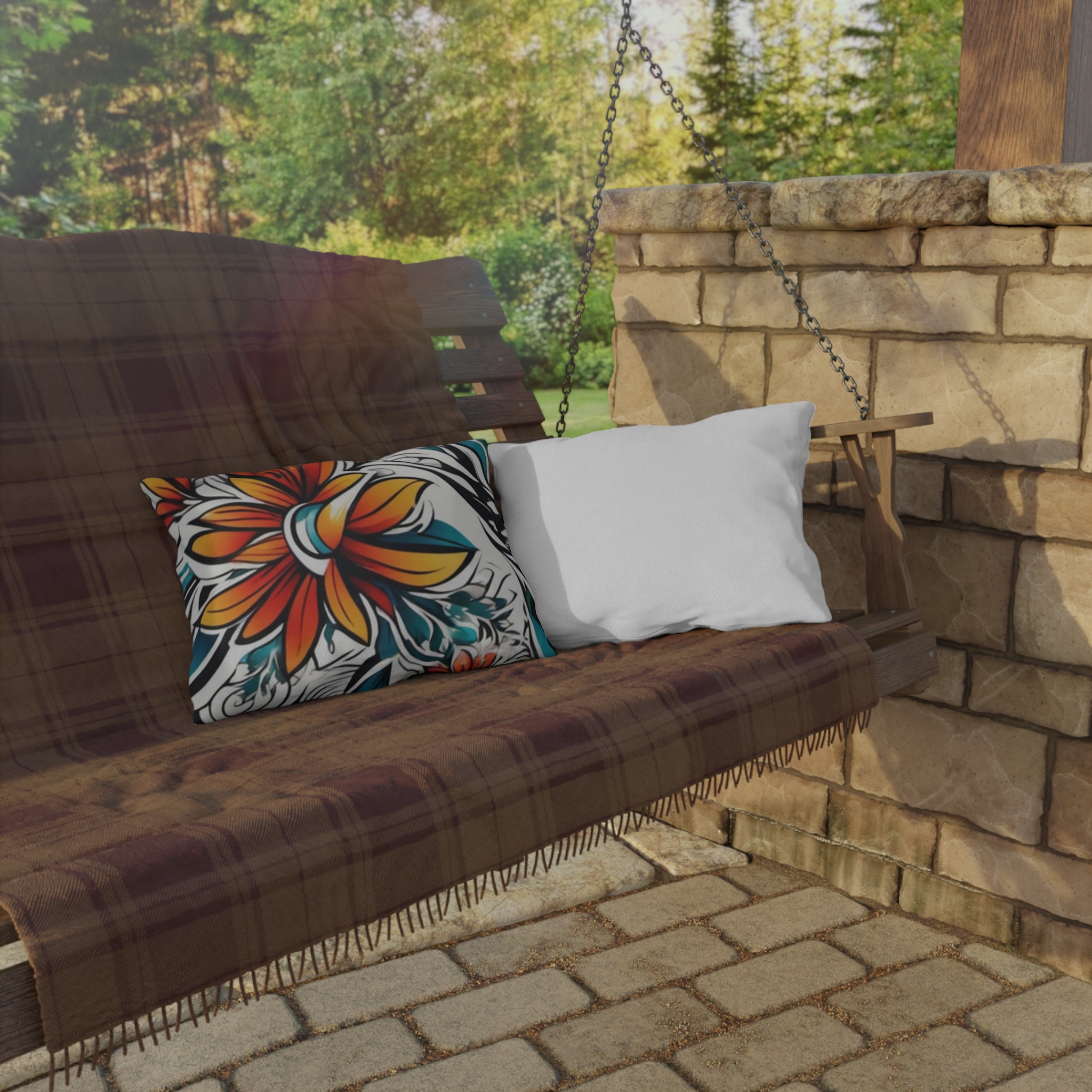 Floral Tropical Outdoor Pillow — Bold Orange & Teal Garden Accent - Image 8