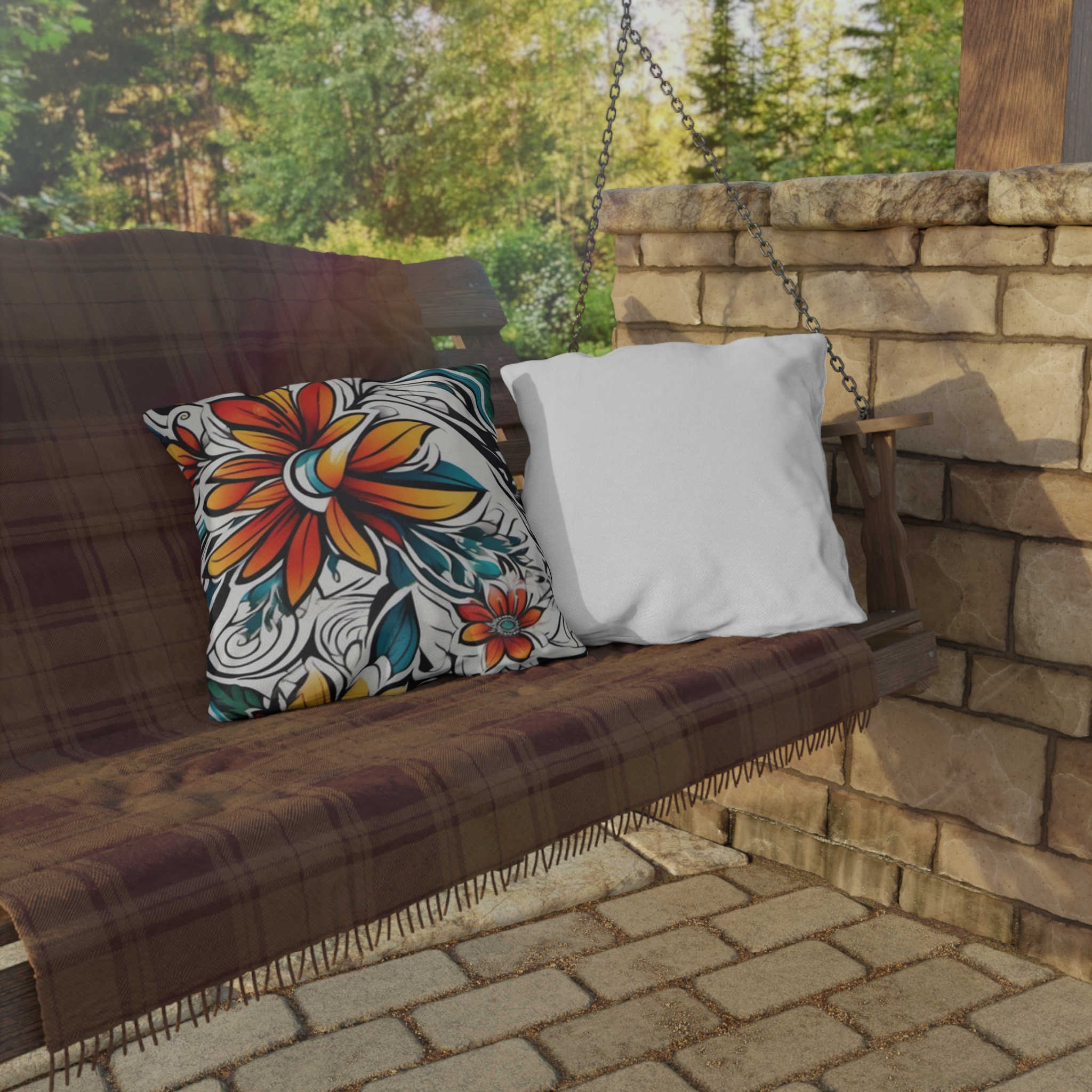 Floral Tropical Outdoor Pillow — Bold Orange & Teal Garden Accent - Image 16