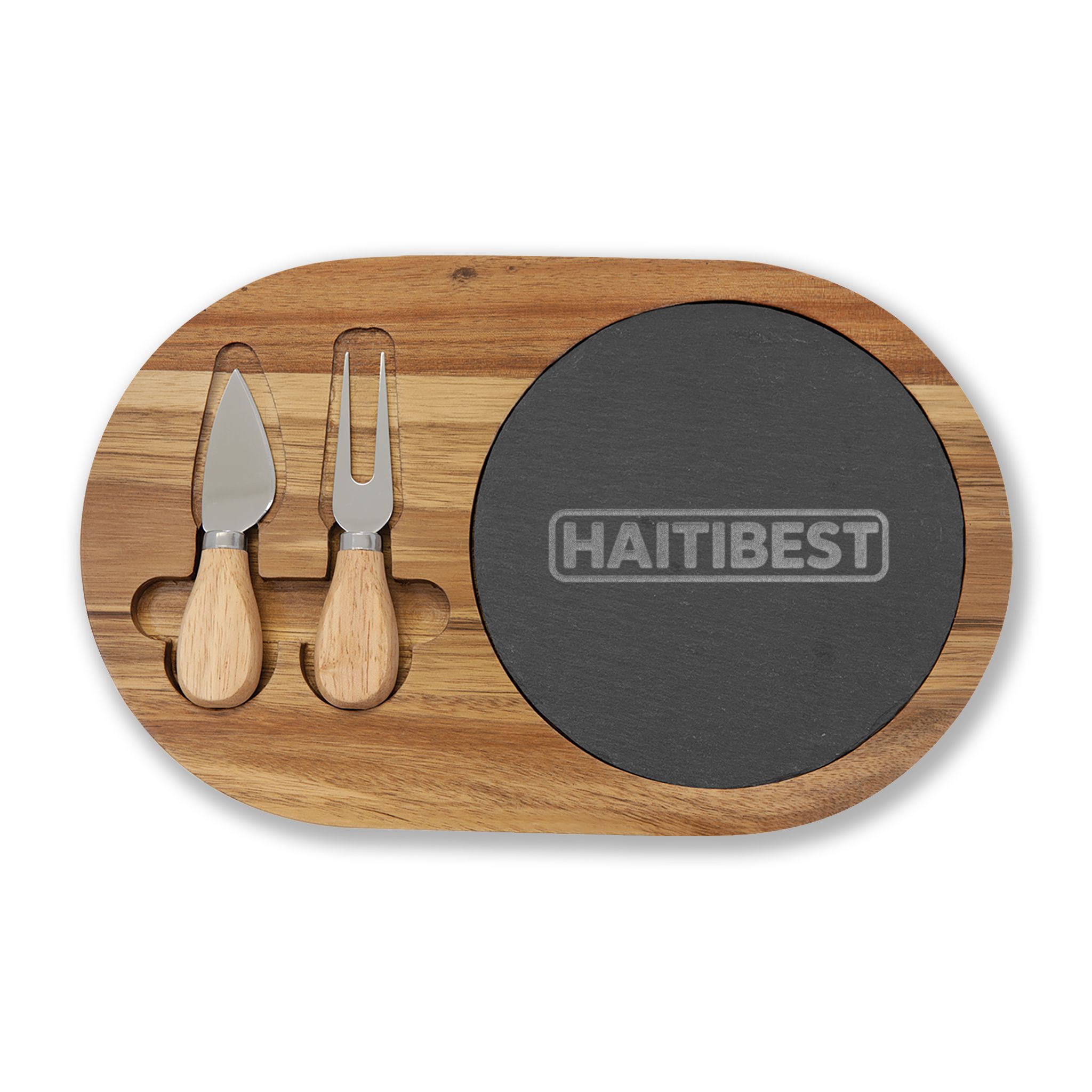 Engraved Acacia & Slate Charcuterie Board Set – Personalized Cheese Board with Knives