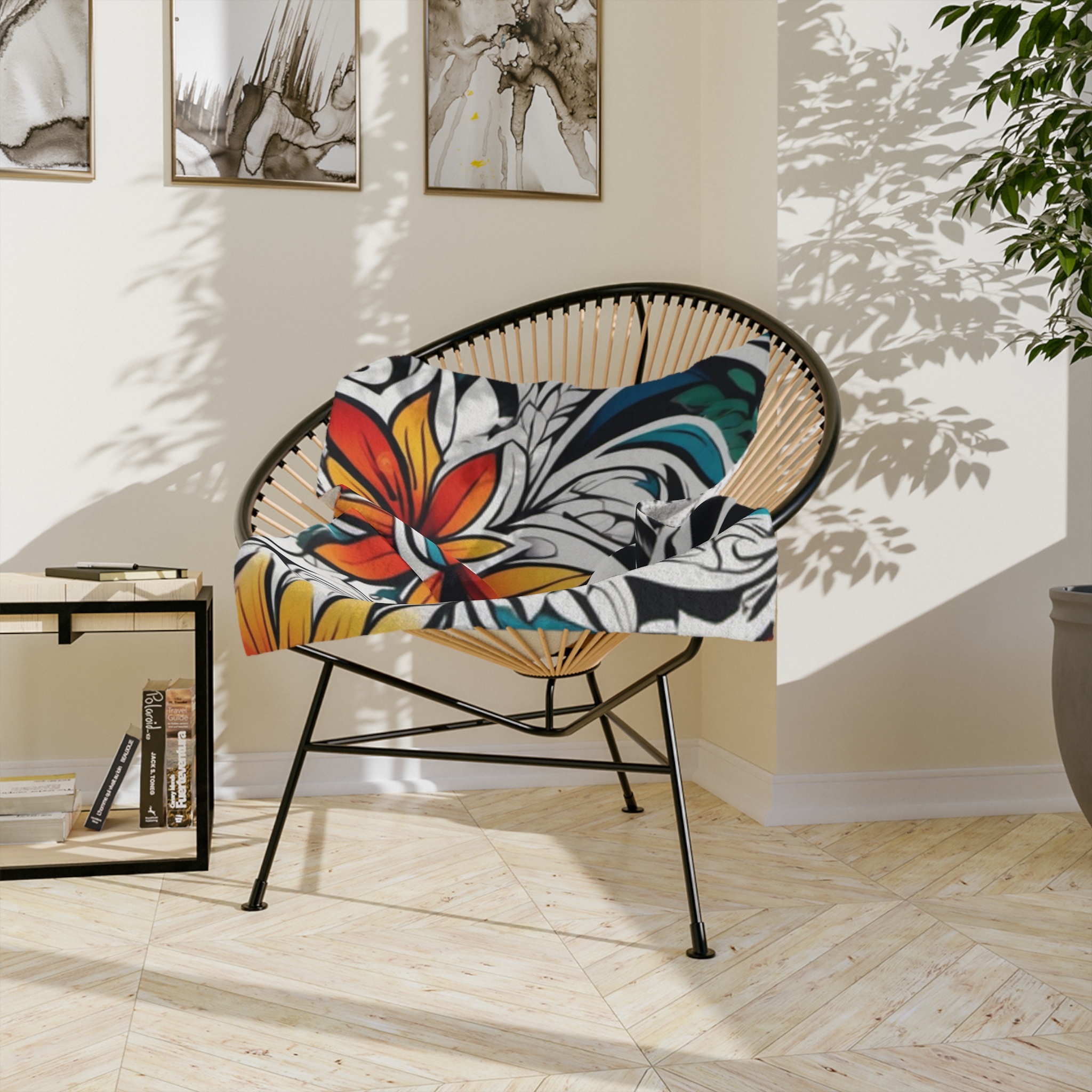Tropical Floral Velveteen Blanket — Soft Microfiber Throw with Vibrant Orange & Teal Flower Print - Image 4