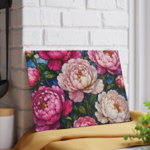 Floral Peonies Glass Cutting Board — Decorative Kitchen Chopping Board