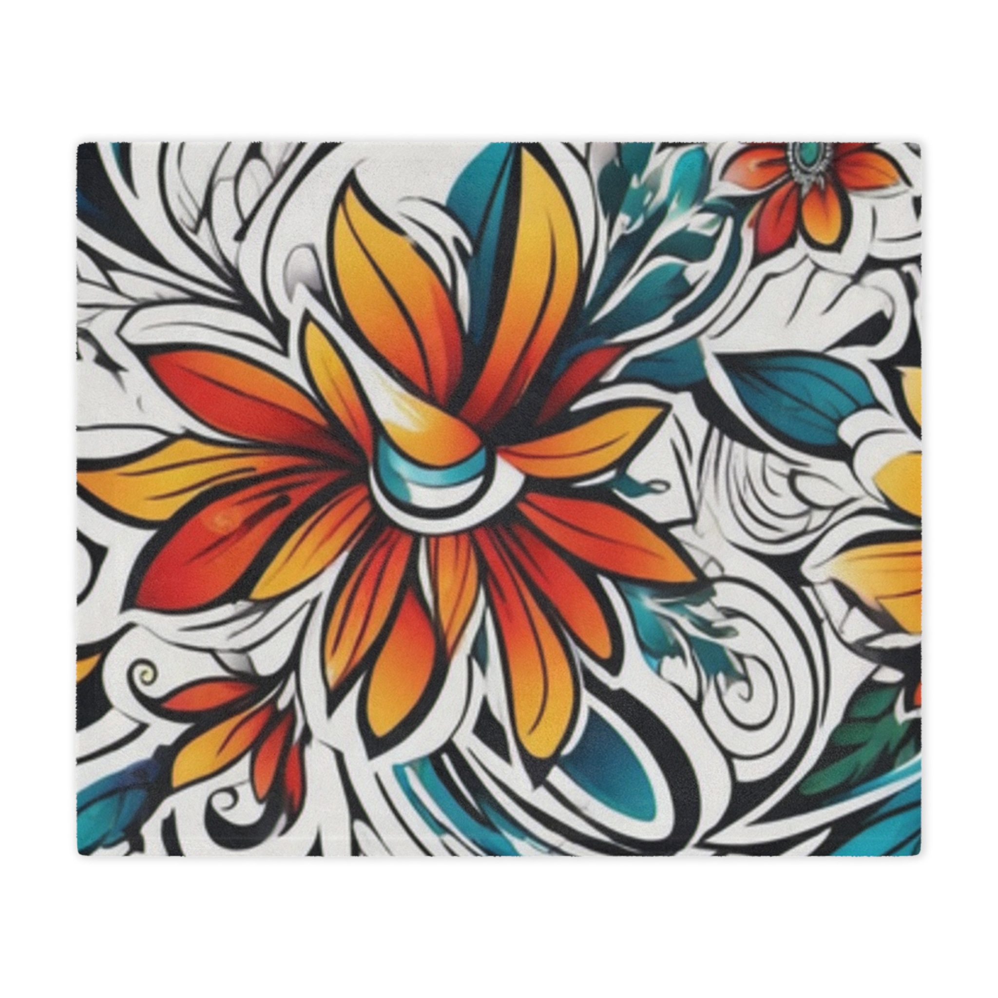 Floral Boho Minky Blanket – Vibrant Orange & Teal Flower Throw - Image 6