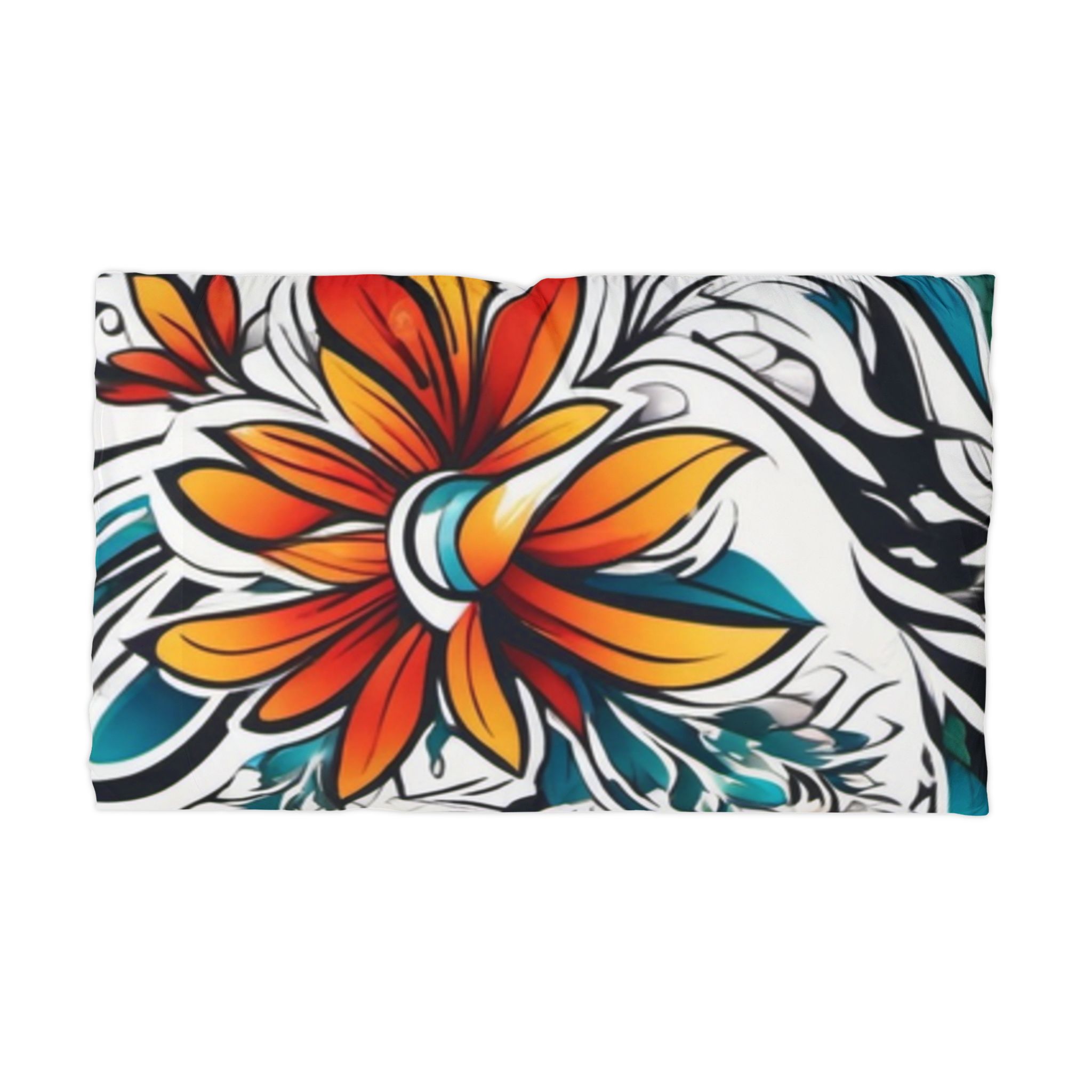 Tropical Floral Pillowcase — Vibrant Orange & Teal Microfiber Pillow Cover