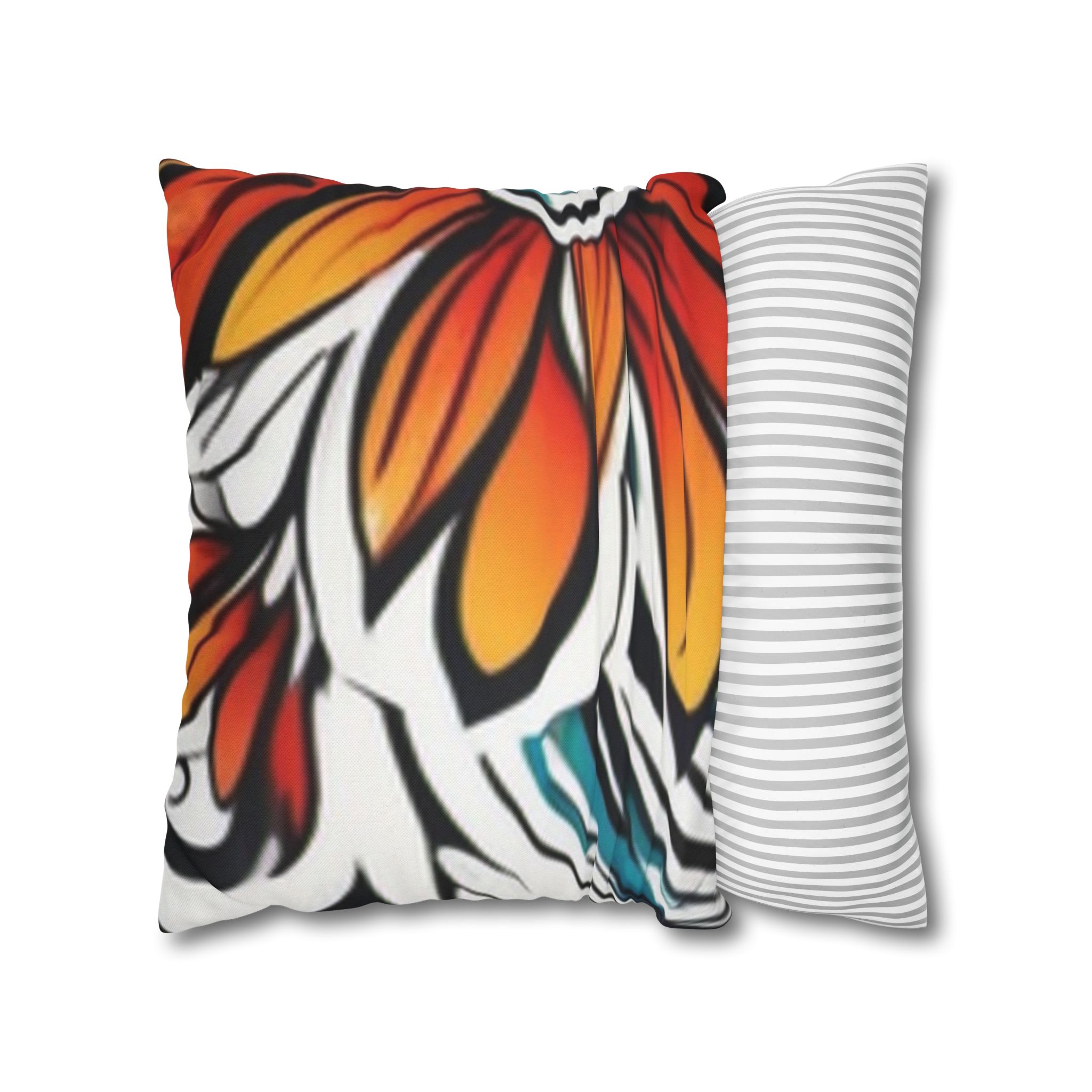 Floral Burst Square Pillowcase — Bold Orange & Teal Decorative Throw Pillow Cover - Image 10