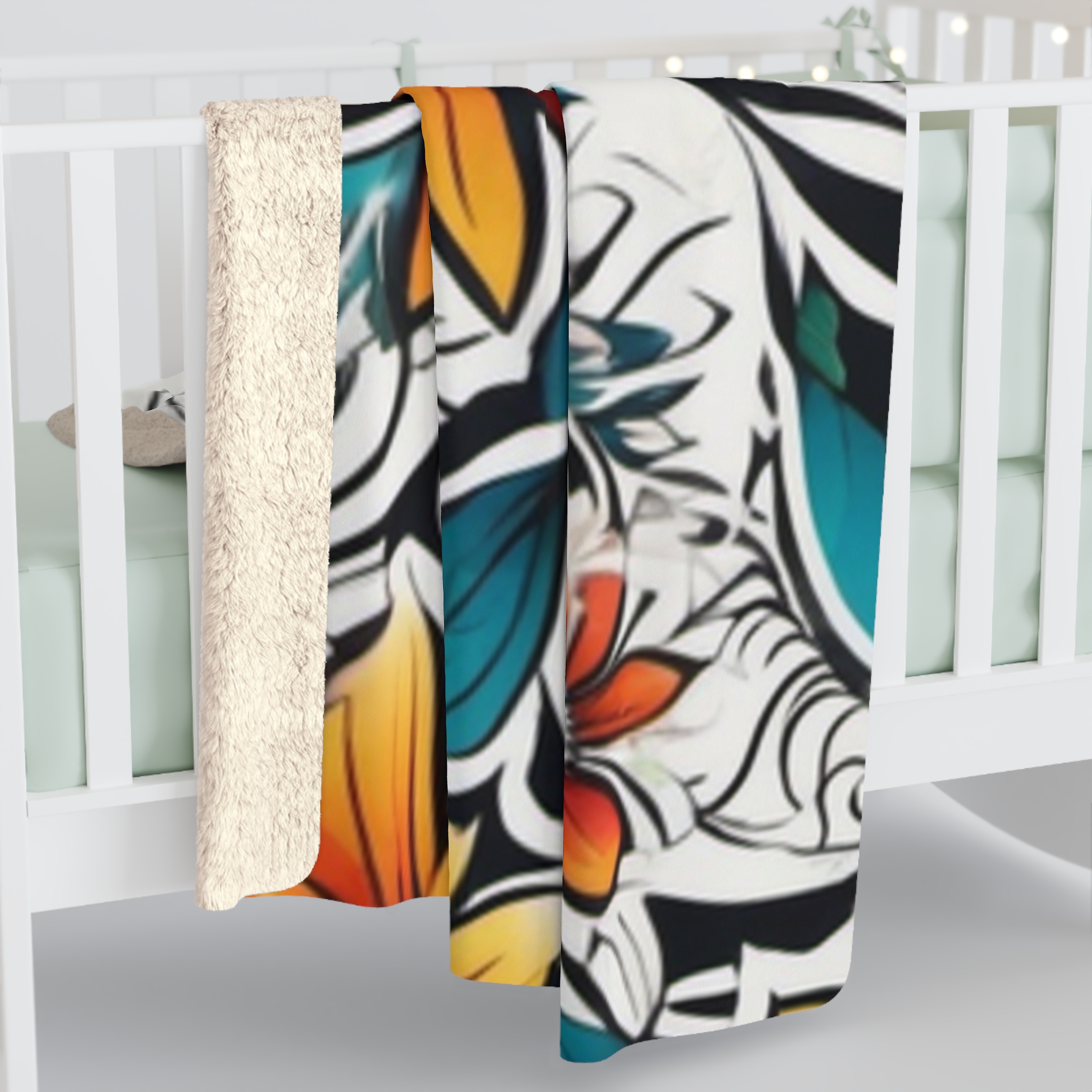 Tropical Floral Sherpa Blanket – Vibrant Orange & Teal Plumeria Throw - Image 8