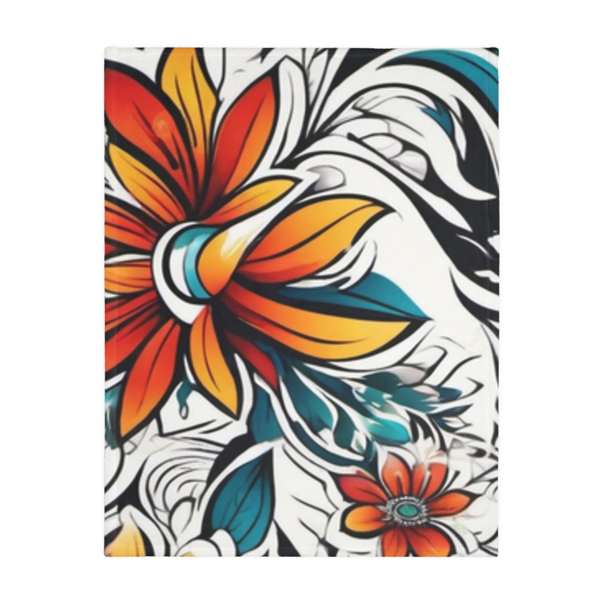 Floral Velvet Throw Blanket — Vibrant Orange & Teal Tropical Flower Microfiber - Image 2