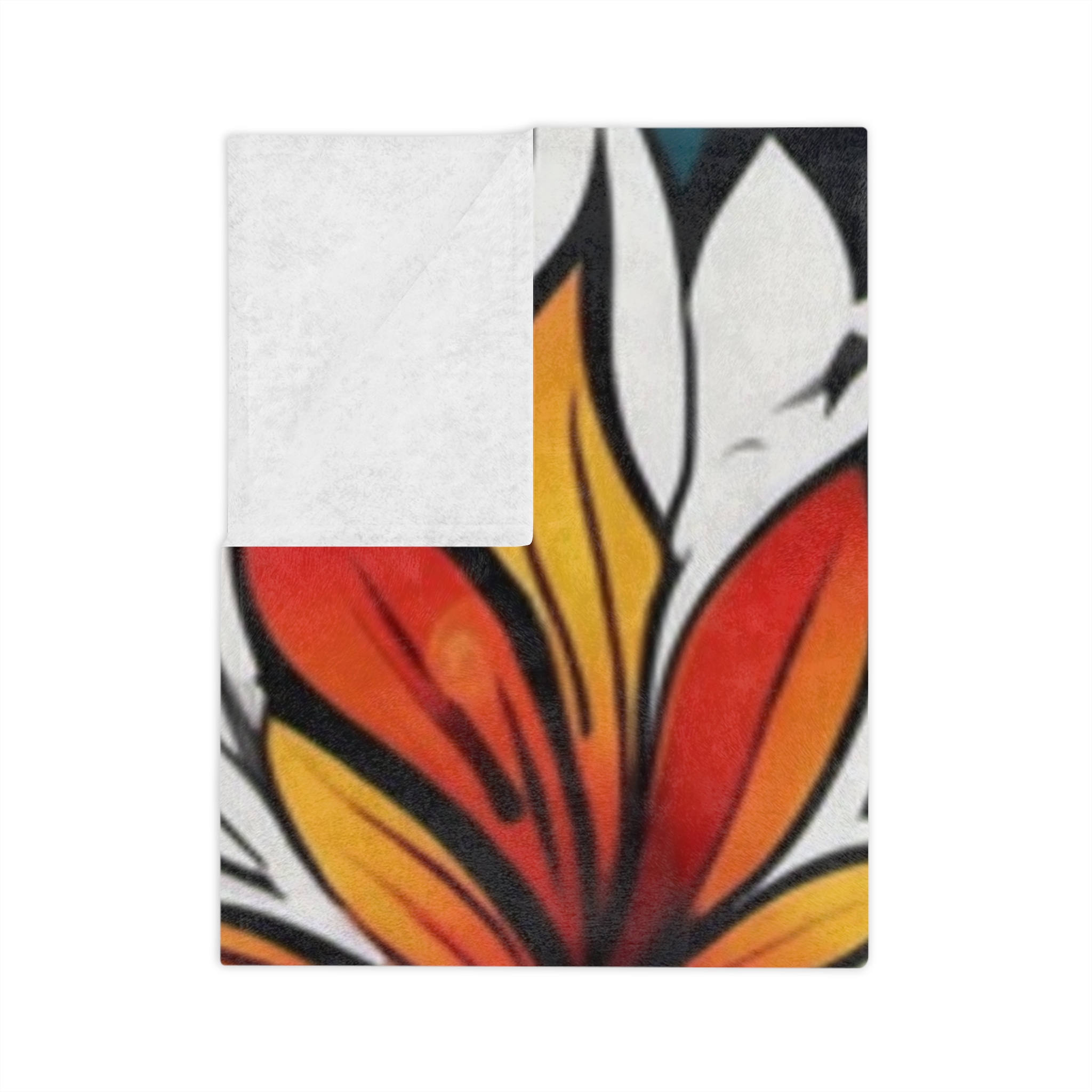 Tropical Floral Velveteen Blanket — Soft Microfiber Throw with Vibrant Orange & Teal Flower Print - Image 11