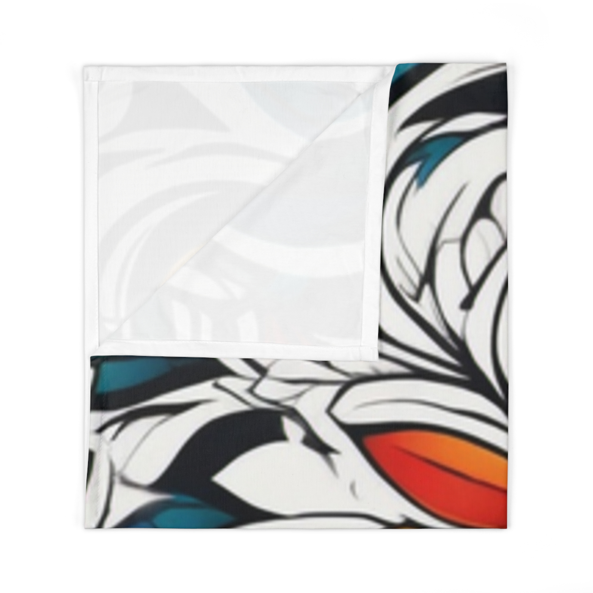 Floral Tropical Baby Swaddle Blanket — Bright Orange & Teal Hibiscus Print - Image 2