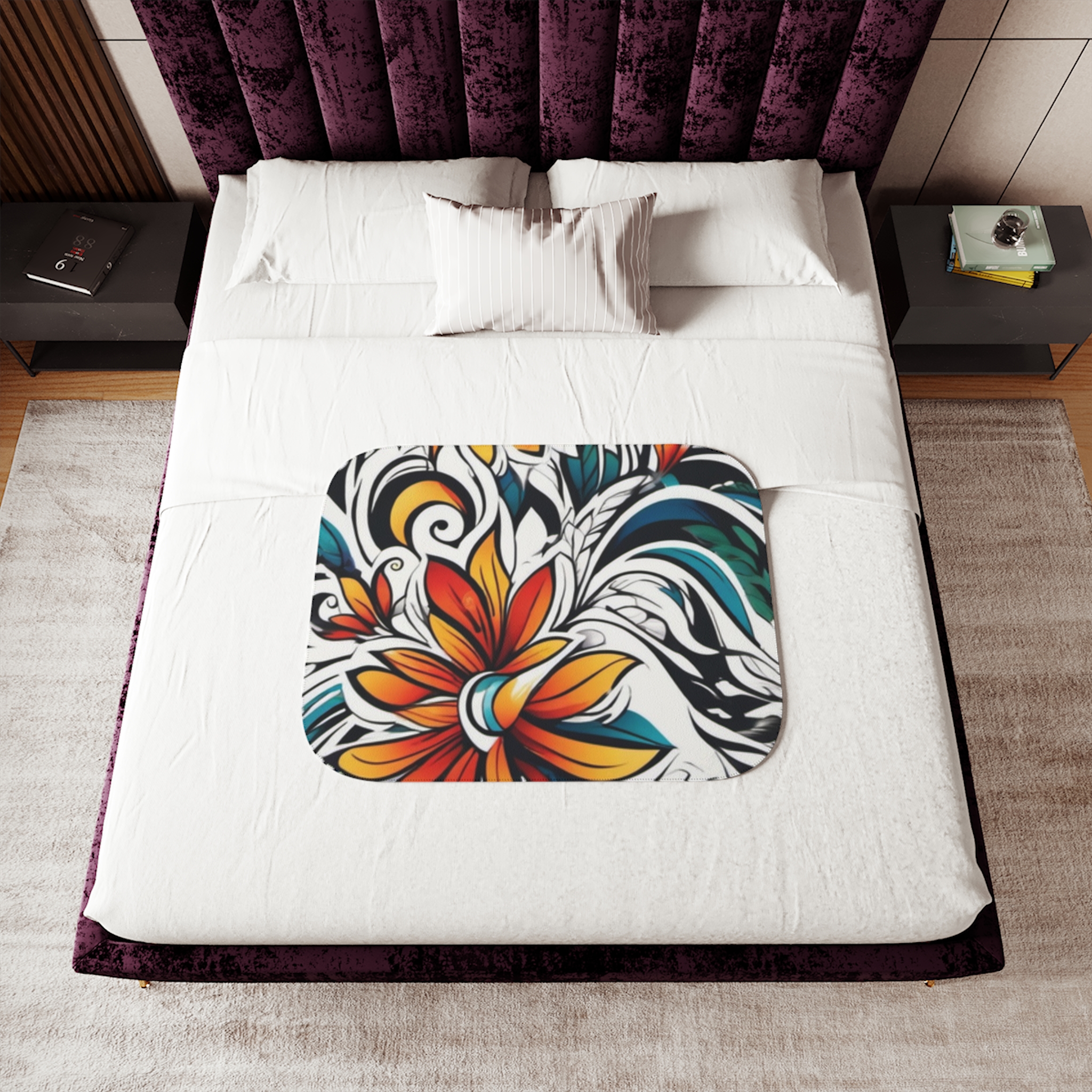 Floral Boho Sherpa Blanket — Colorful Tropical Flower Throw - Image 8
