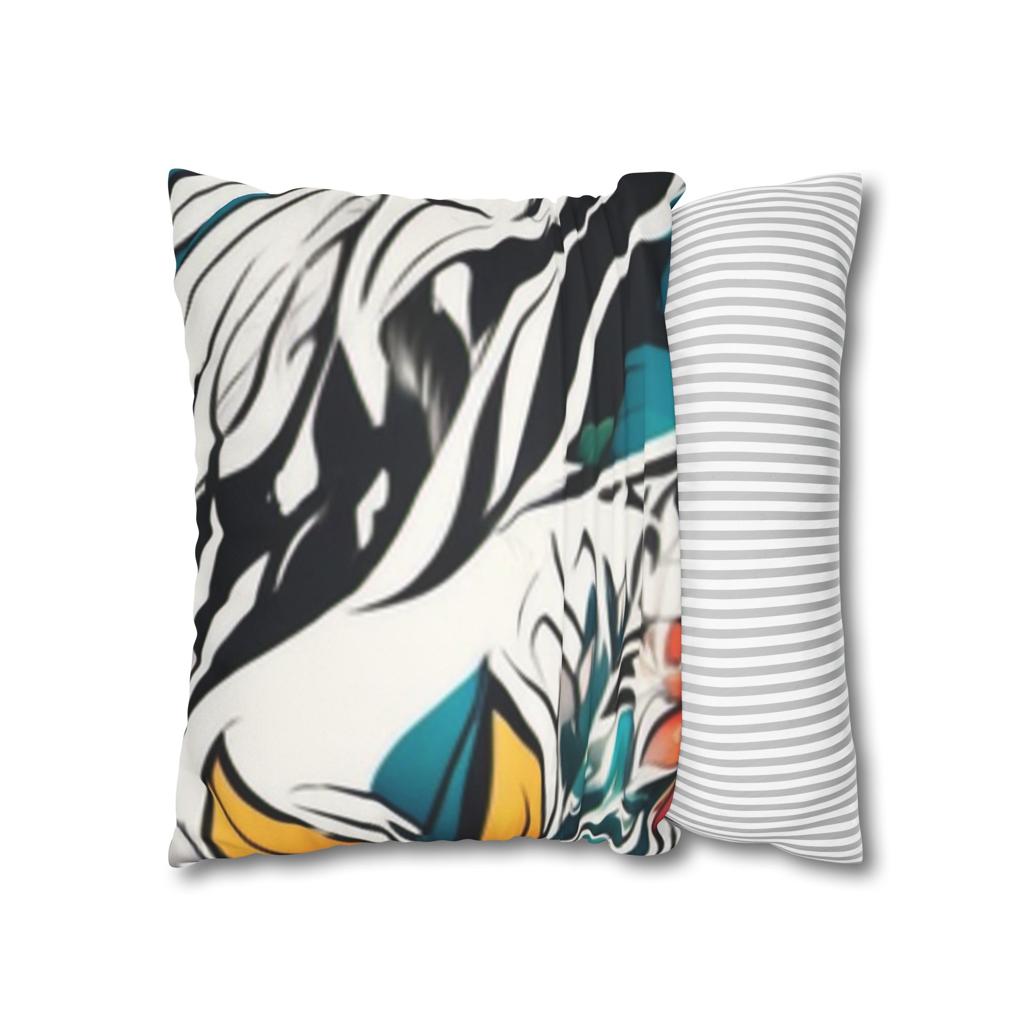 Boho Floral Throw Pillowcase — Colorful Orange Teal Faux Suede Square Pillow - Image 8