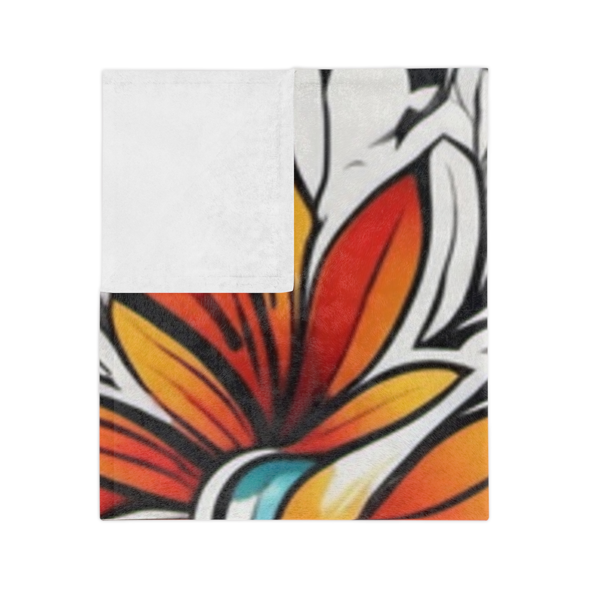 Tropical Floral Velveteen Blanket — Soft Microfiber Throw with Vibrant Orange & Teal Flower Print - Image 7