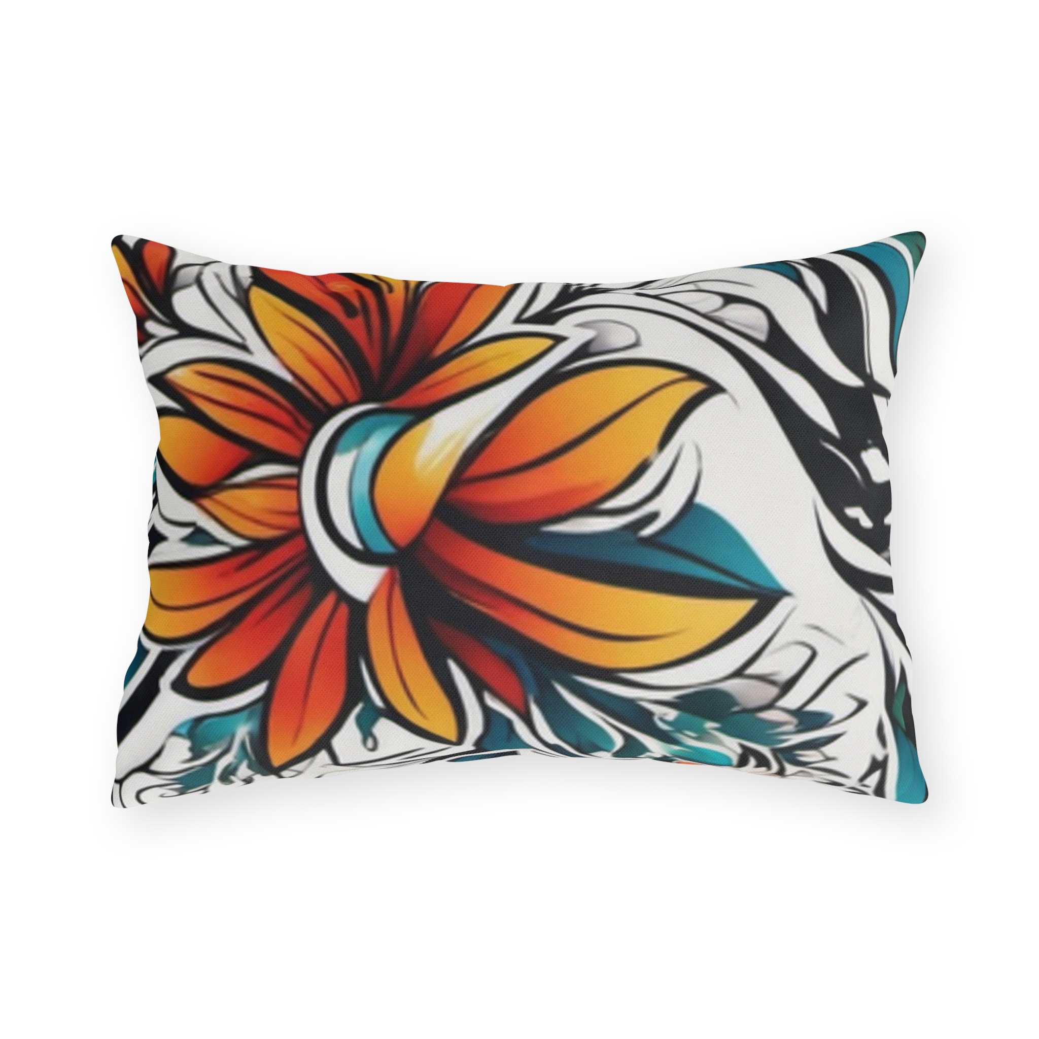 Floral Tropical Outdoor Pillow — Bold Orange & Teal Garden Accent - Image 5