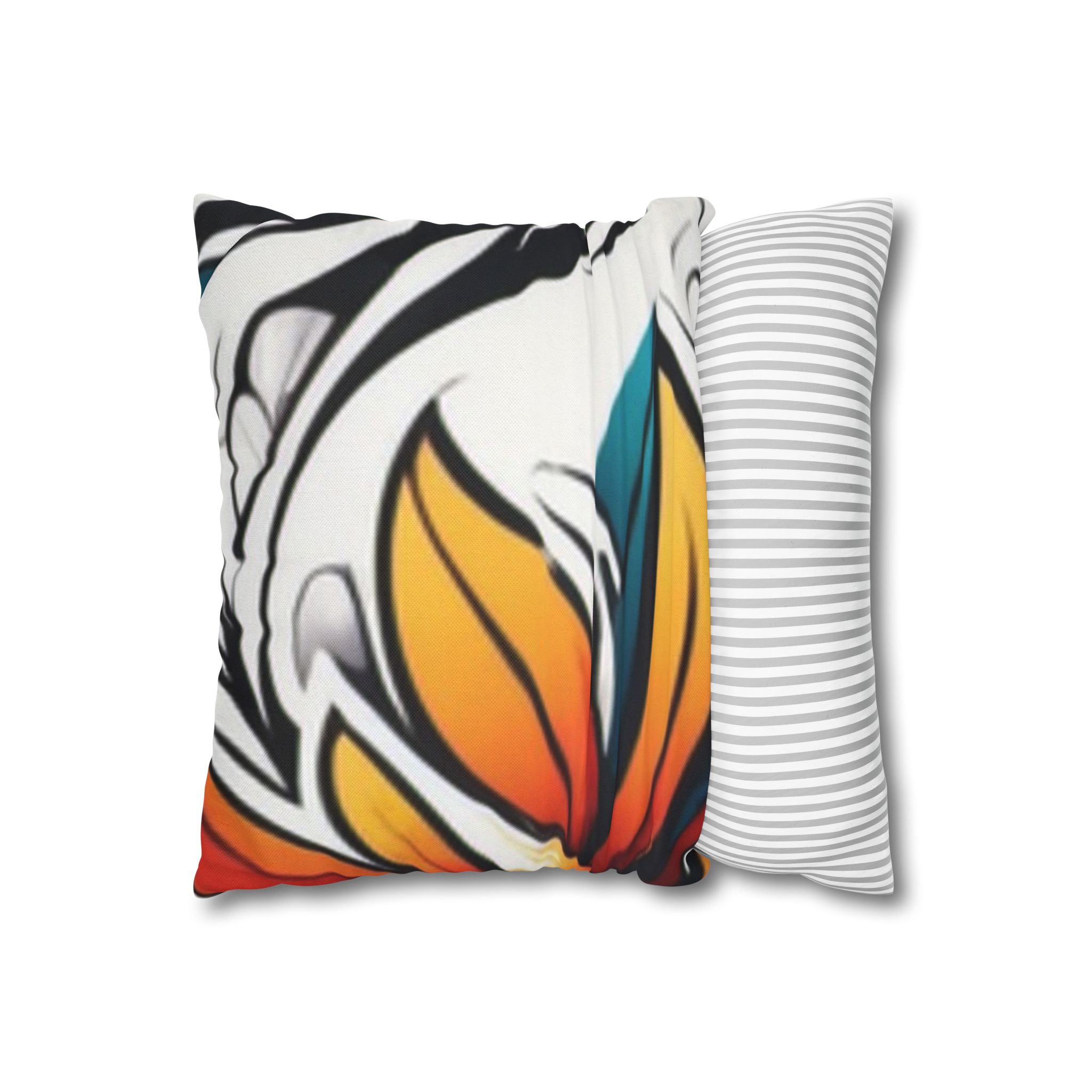 Floral Burst Square Pillowcase — Bold Orange & Teal Decorative Throw Pillow Cover - Image 4