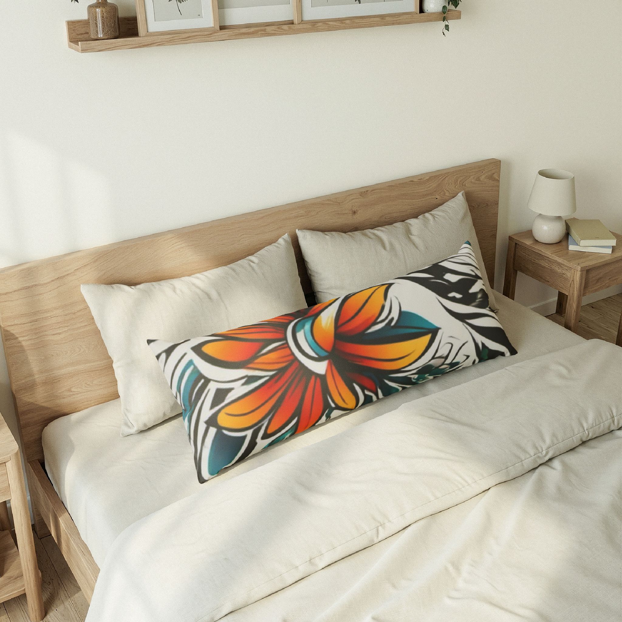 Tropical Floral Body Pillow - Colorful Hibiscus Tattoo Design Decorative Lumbar Cushion - Image 3
