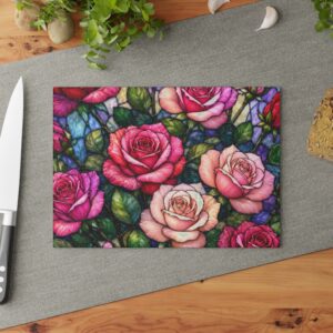 Floral Rose Stained-Glass Glass Cutting Board