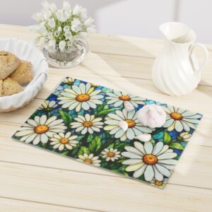 Daisy Meadow Glass Cutting Board — Floral Kitchen Serving & Prep Board