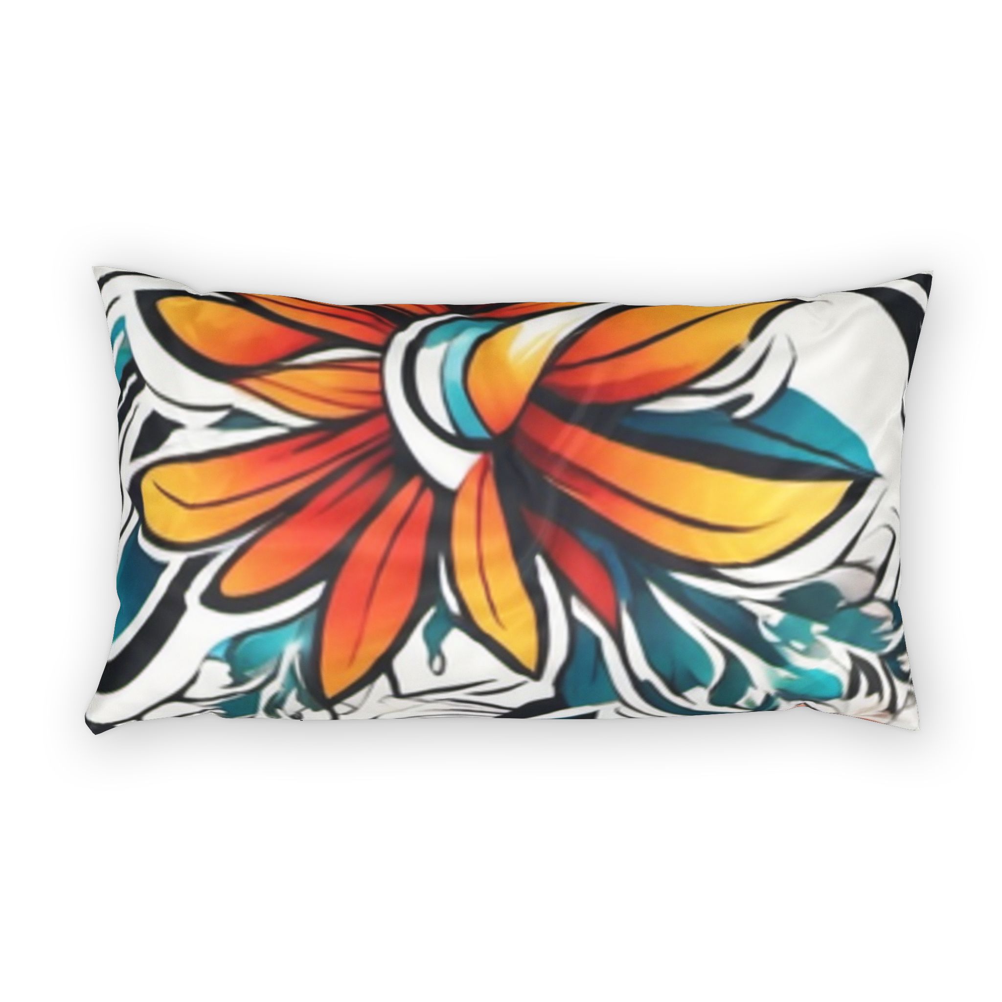Floral Boho Pillow Sham — Orange & Teal Cotton Throw Pillow Cover - Image 4