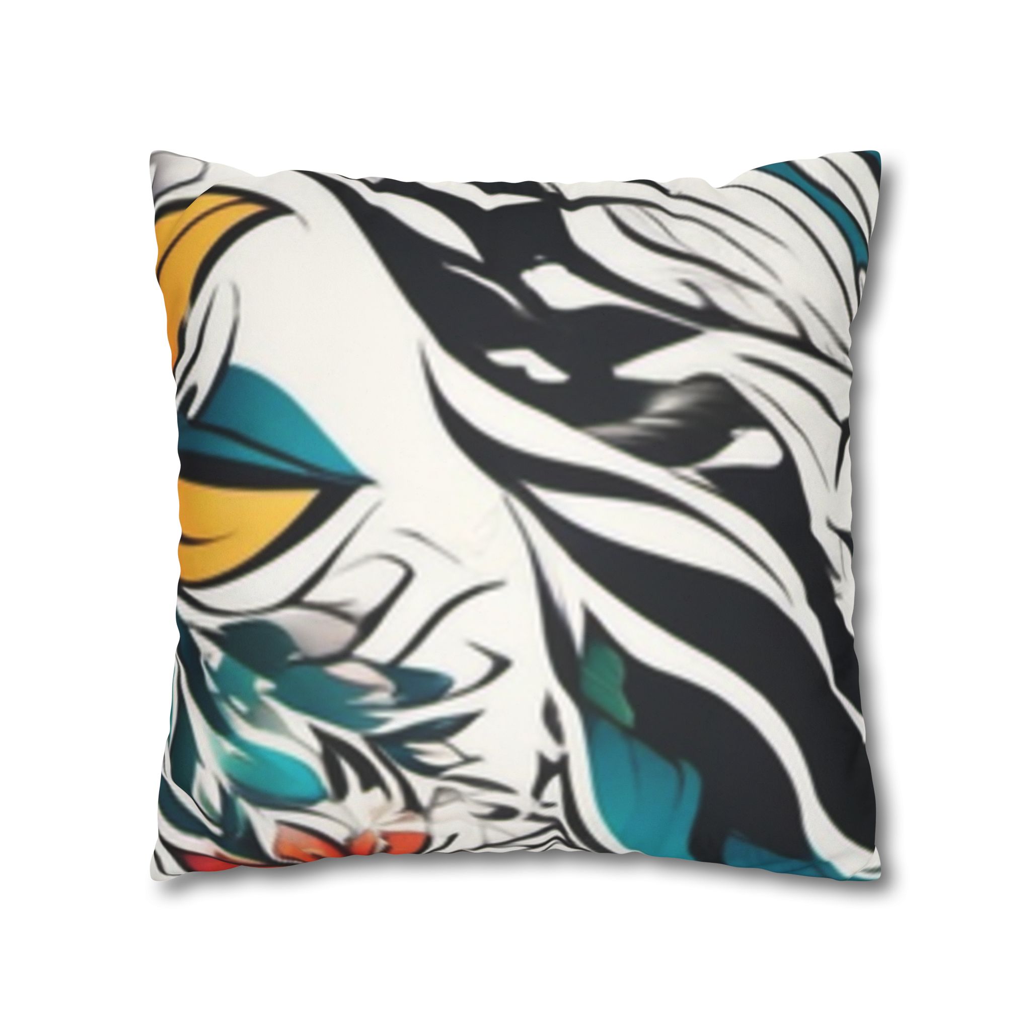 Boho Floral Throw Pillowcase — Colorful Orange Teal Faux Suede Square Pillow - Image 11