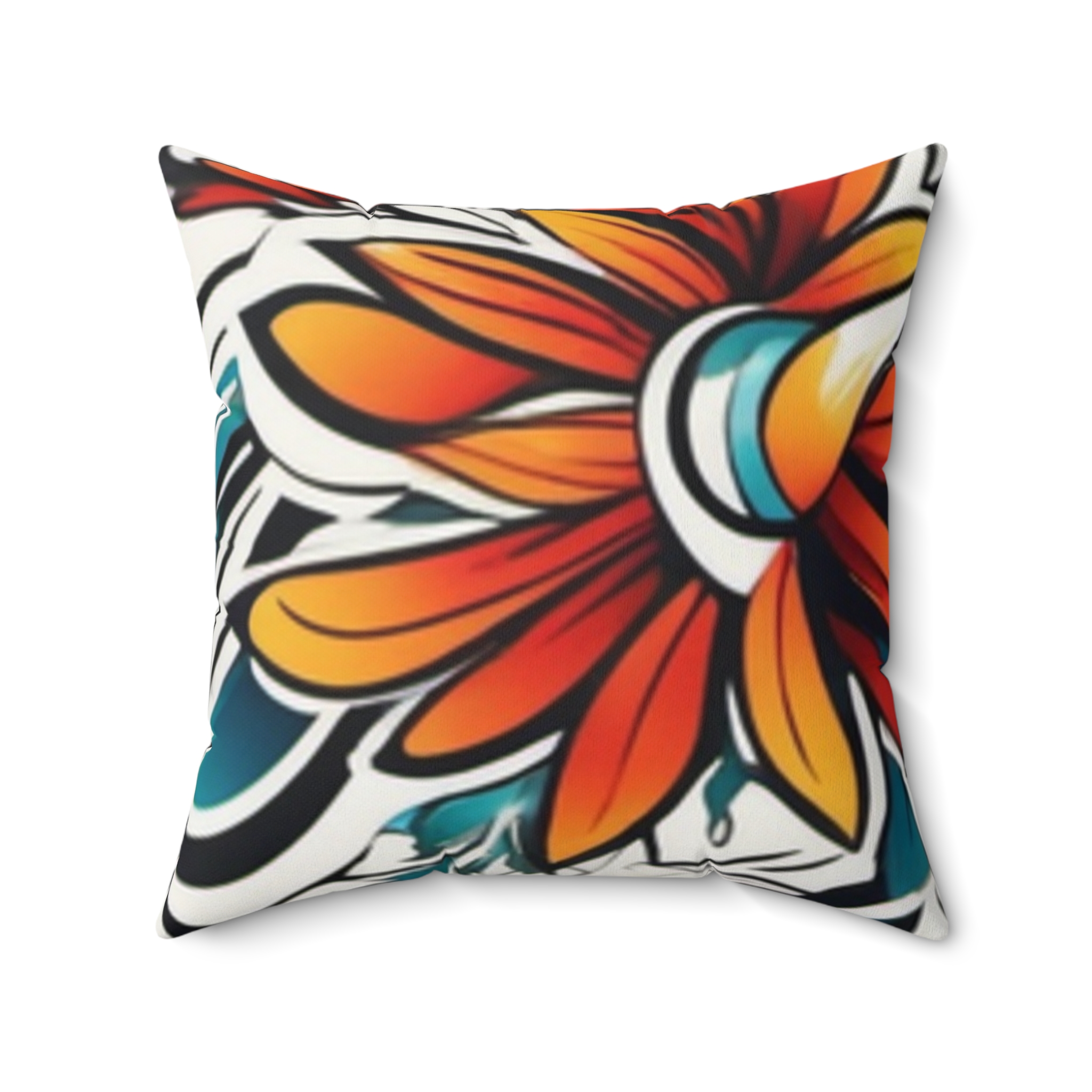 Floral Tattoo-Style Faux Suede Pillow - Image 7