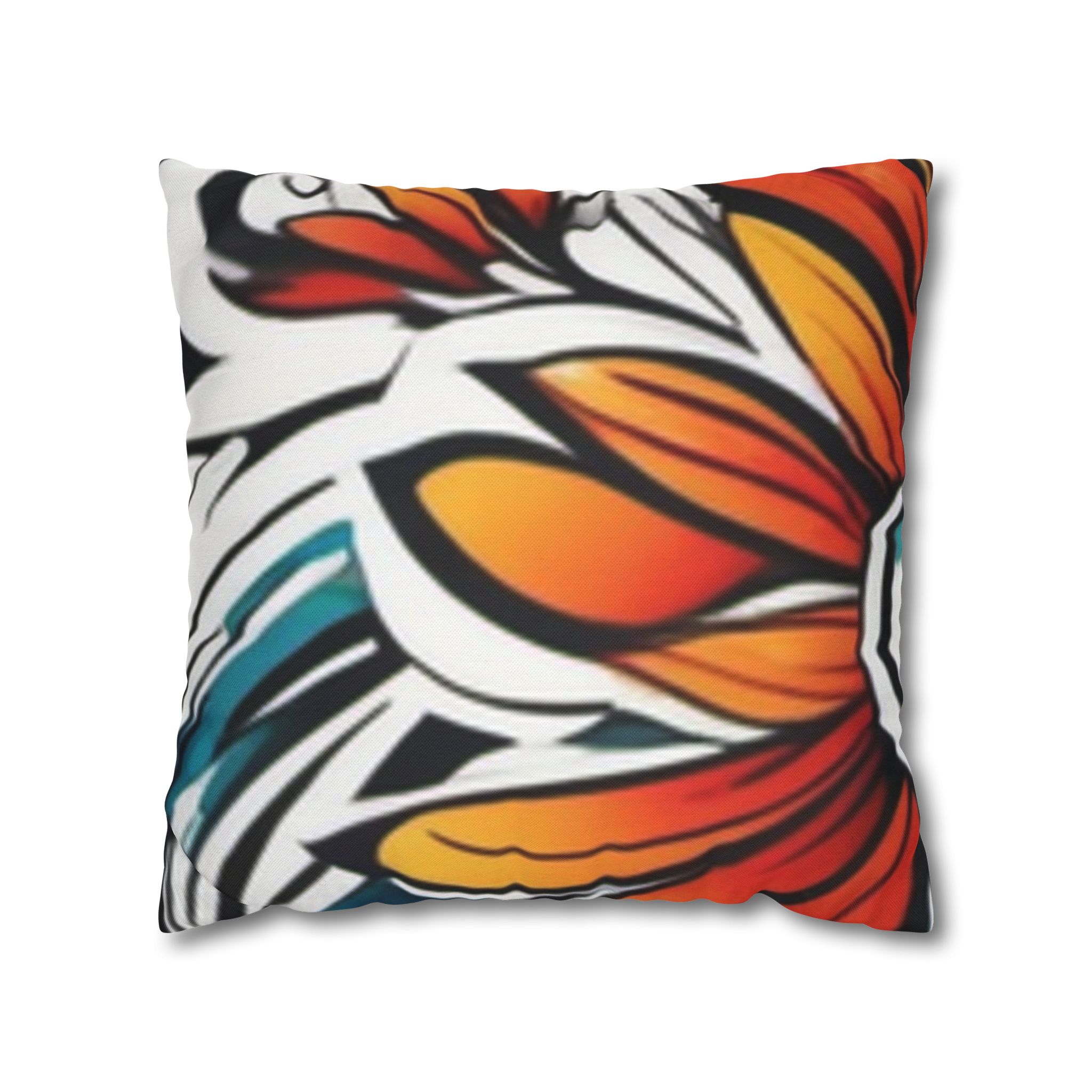 Floral Burst Square Pillowcase — Bold Orange & Teal Decorative Throw Pillow Cover - Image 9