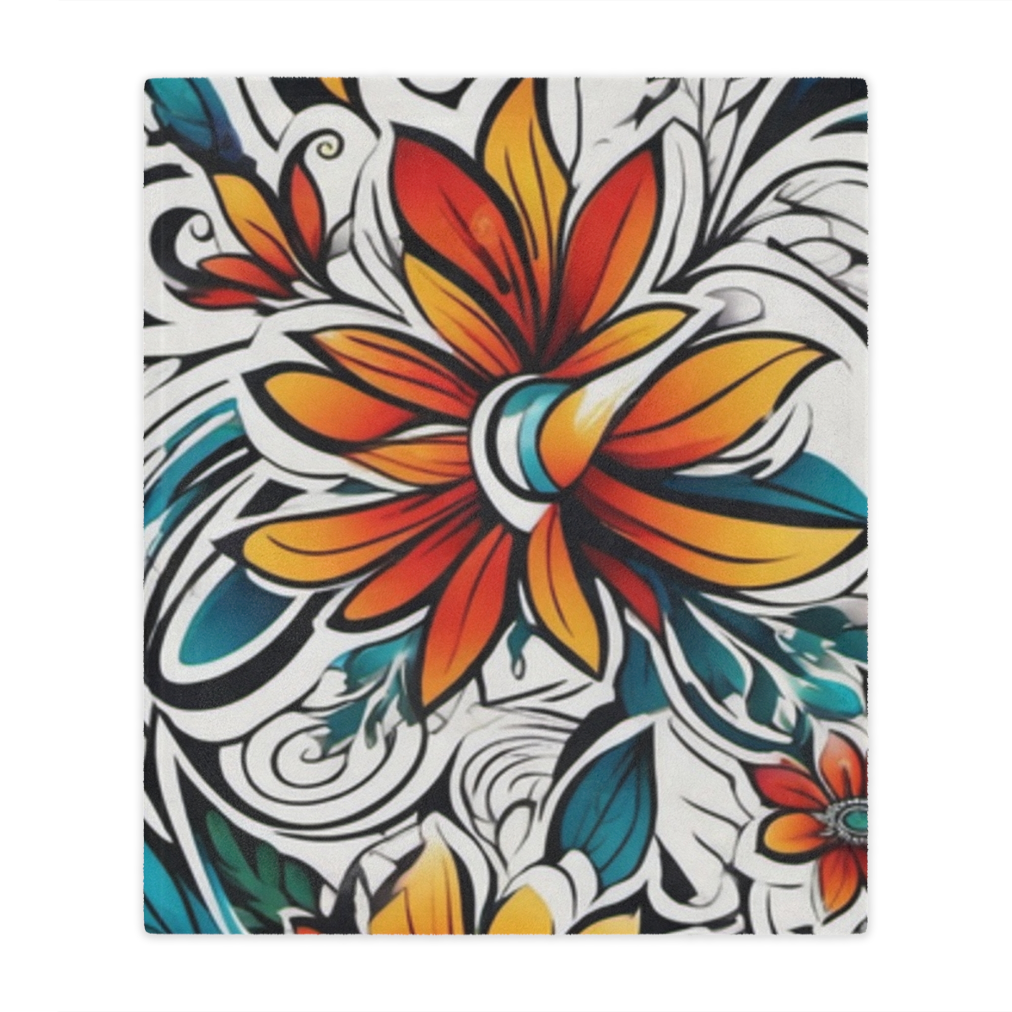 Floral Boho Minky Blanket – Vibrant Orange & Teal Flower Throw - Image 5