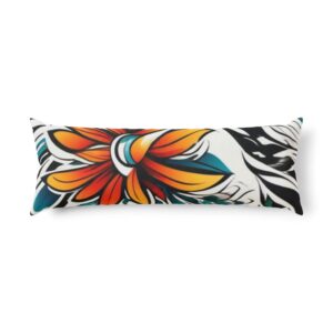 Tropical Floral Body Pillow - Colorful Hibiscus Tattoo Design Decorative Lumbar Cushion