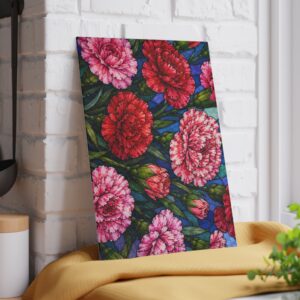 Carnation Bouquet Glass Cutting Board — Floral Kitchen Decor & Prep Surface