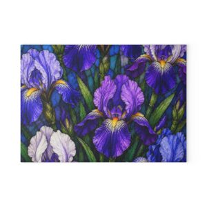 Iris Floral Glass Cutting Board — Violet Garden Decorative Kitchen Board