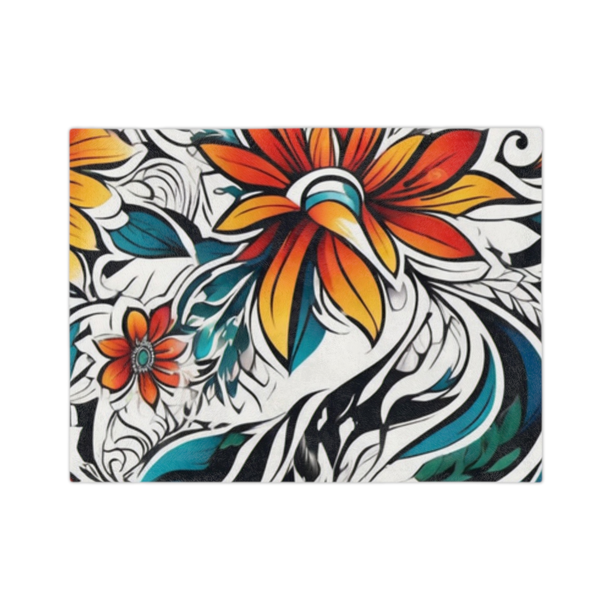Tropical Floral Velveteen Blanket — Soft Microfiber Throw with Vibrant Orange & Teal Flower Print - Image 2