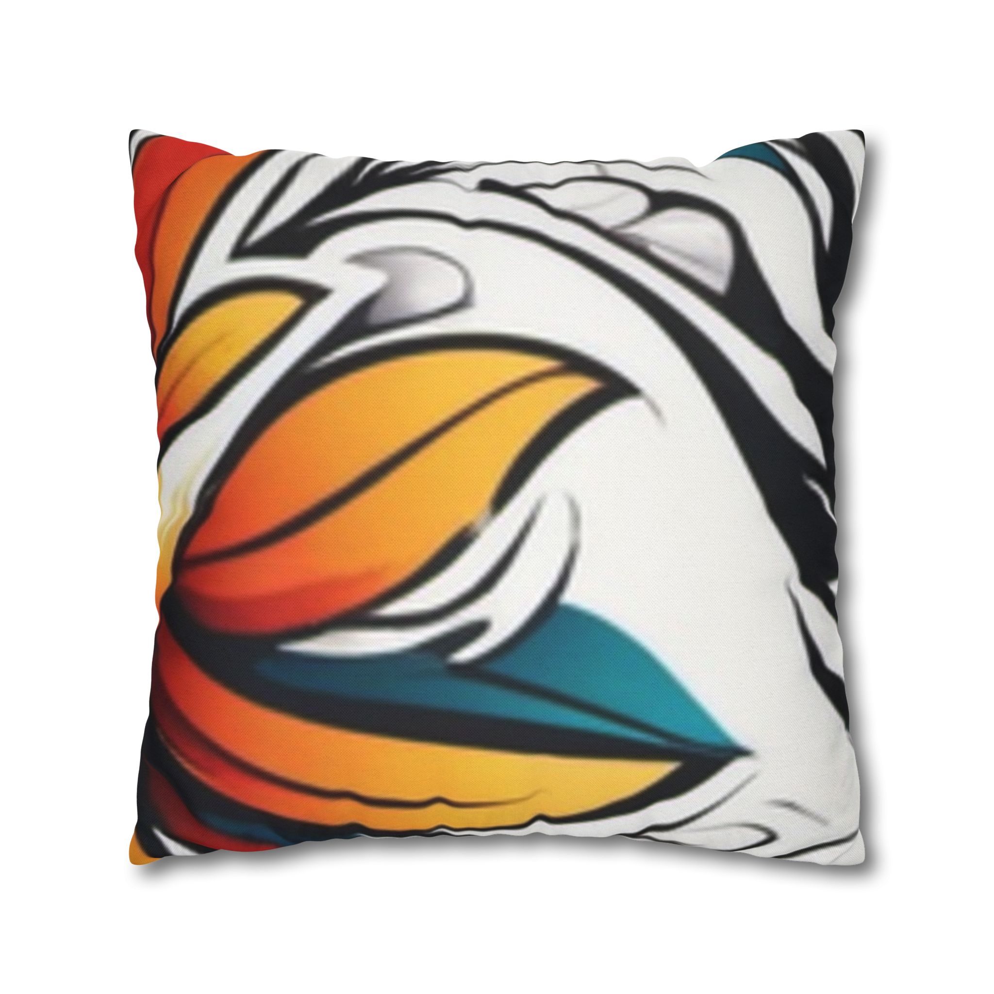 Floral Burst Square Pillowcase — Bold Orange & Teal Decorative Throw Pillow Cover - Image 27