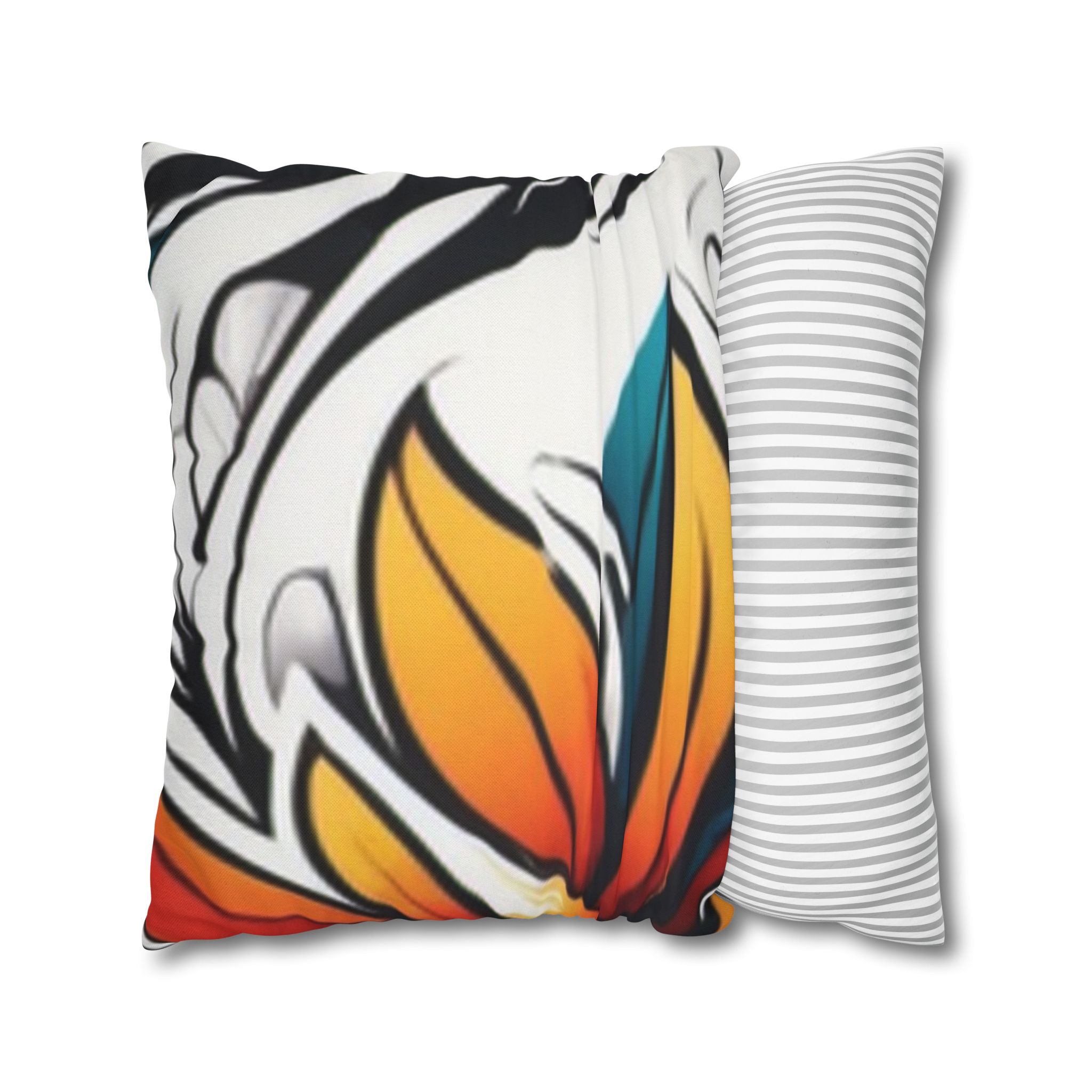 Floral Burst Square Pillowcase — Bold Orange & Teal Decorative Throw Pillow Cover - Image 16