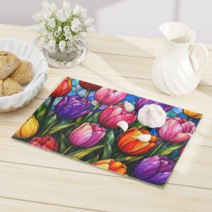 Tulip Garden Cutting Board — Colorful Floral Glass Cutting Board for Spring Kitchen Decor