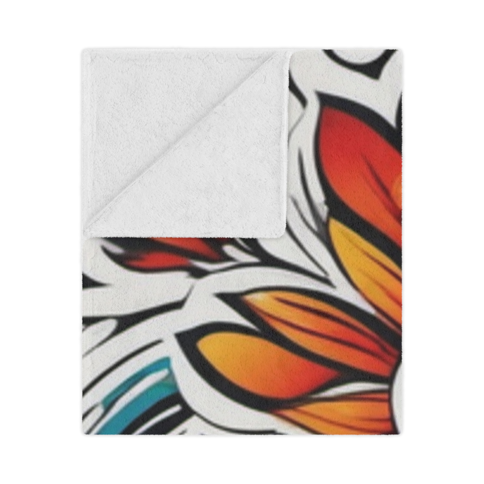 Floral Boho Minky Blanket – Vibrant Orange & Teal Flower Throw - Image 7