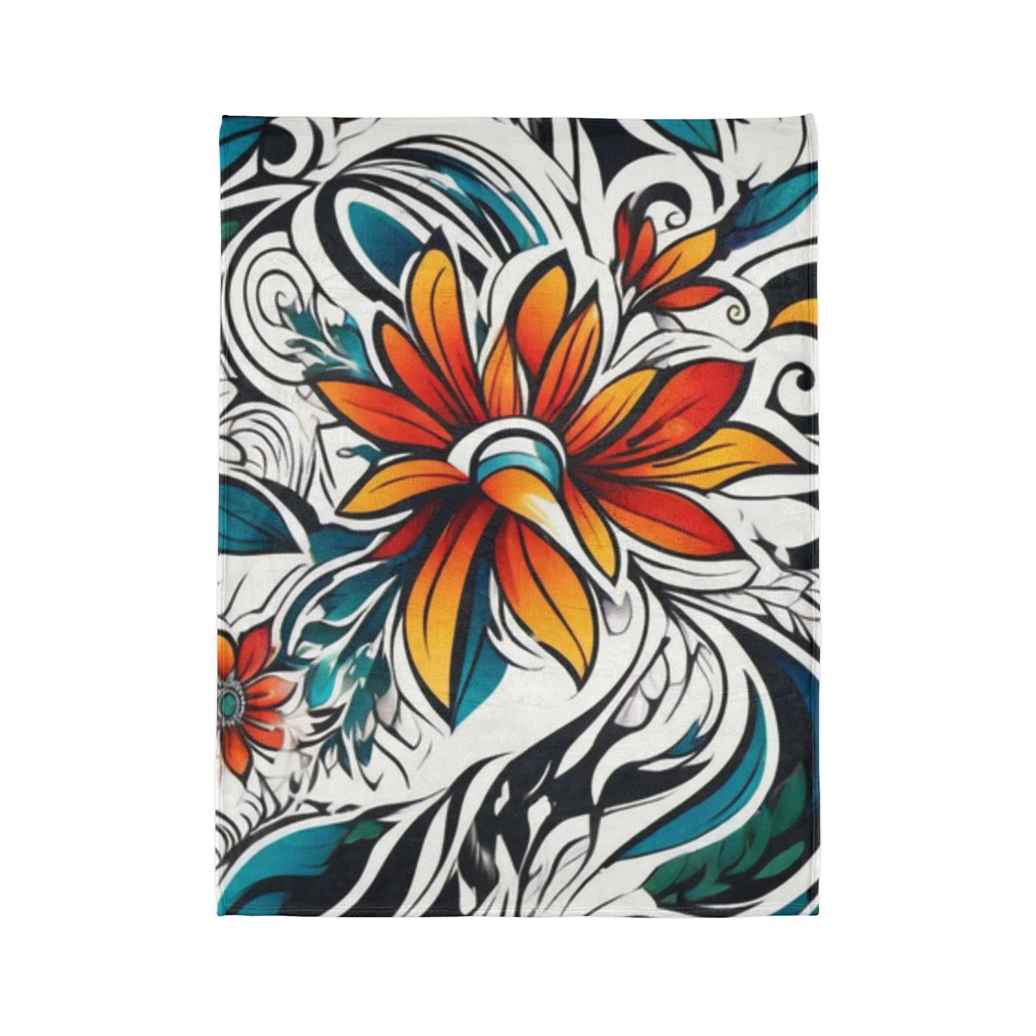 Floral Swirl Polyester Blanket — Vibrant Orange & Teal Bloom Throw - Image 10