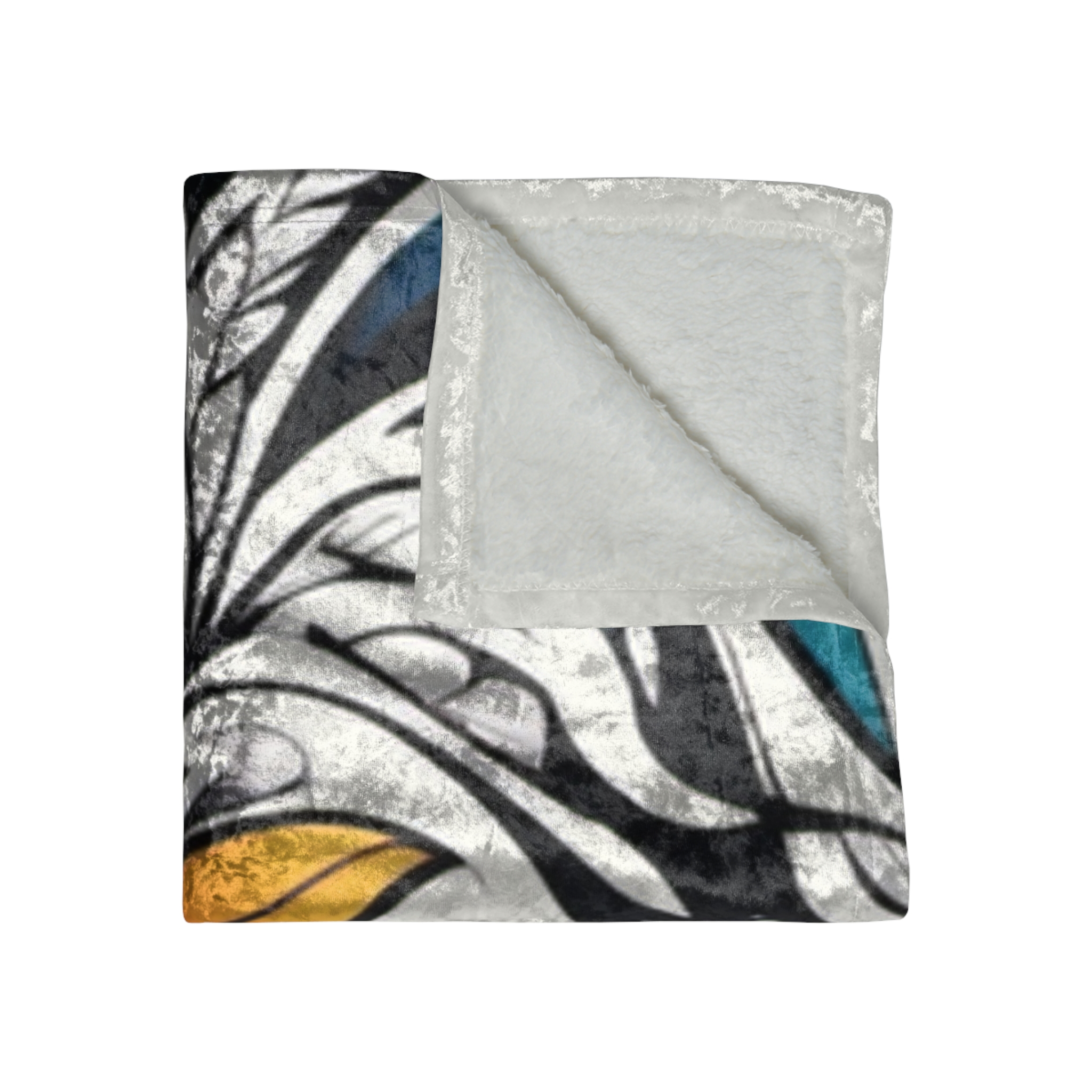 Crushed Velvet Blanket - Boho Floral Velvet Throw with Teal & Orange Sunflower Design - Image 3