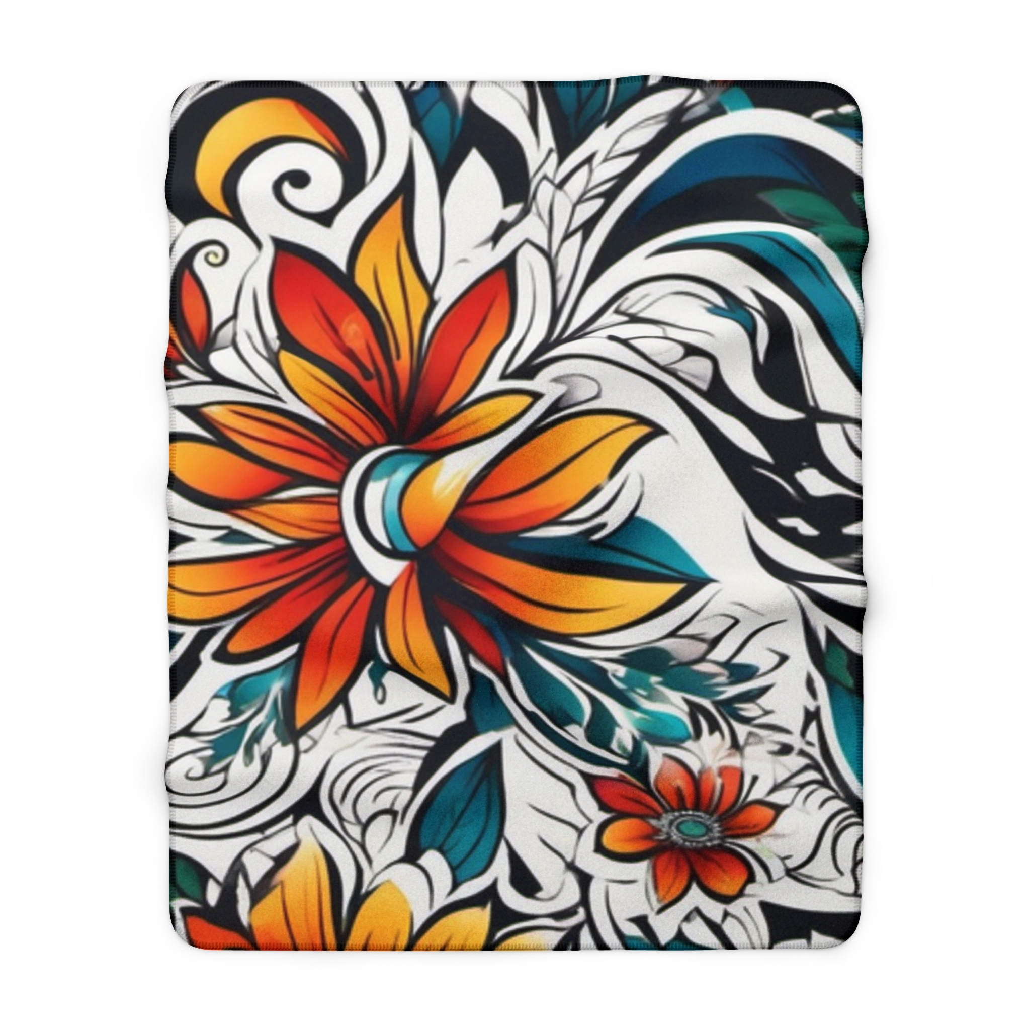 Tropical Floral Sherpa Blanket – Vibrant Orange & Teal Plumeria Throw - Image 9