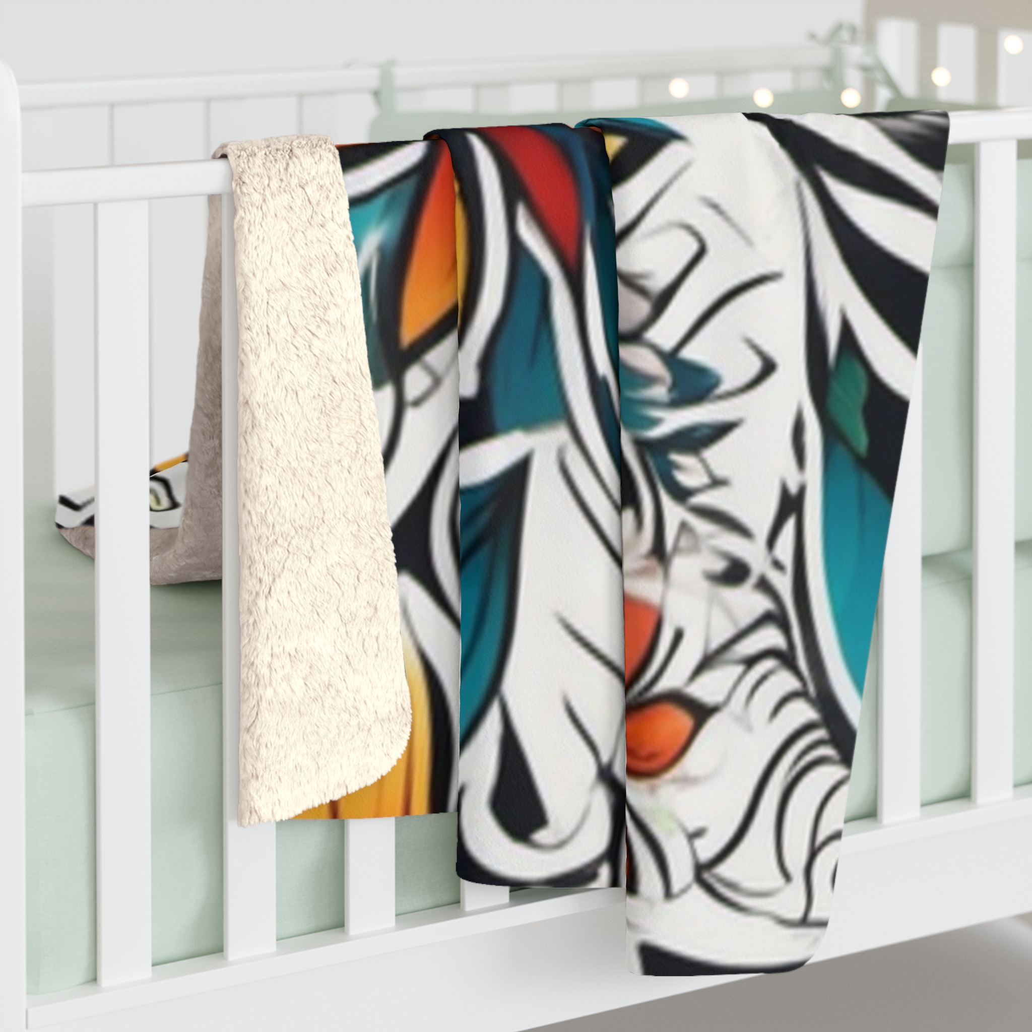 Tropical Floral Sherpa Blanket – Vibrant Orange & Teal Plumeria Throw - Image 4