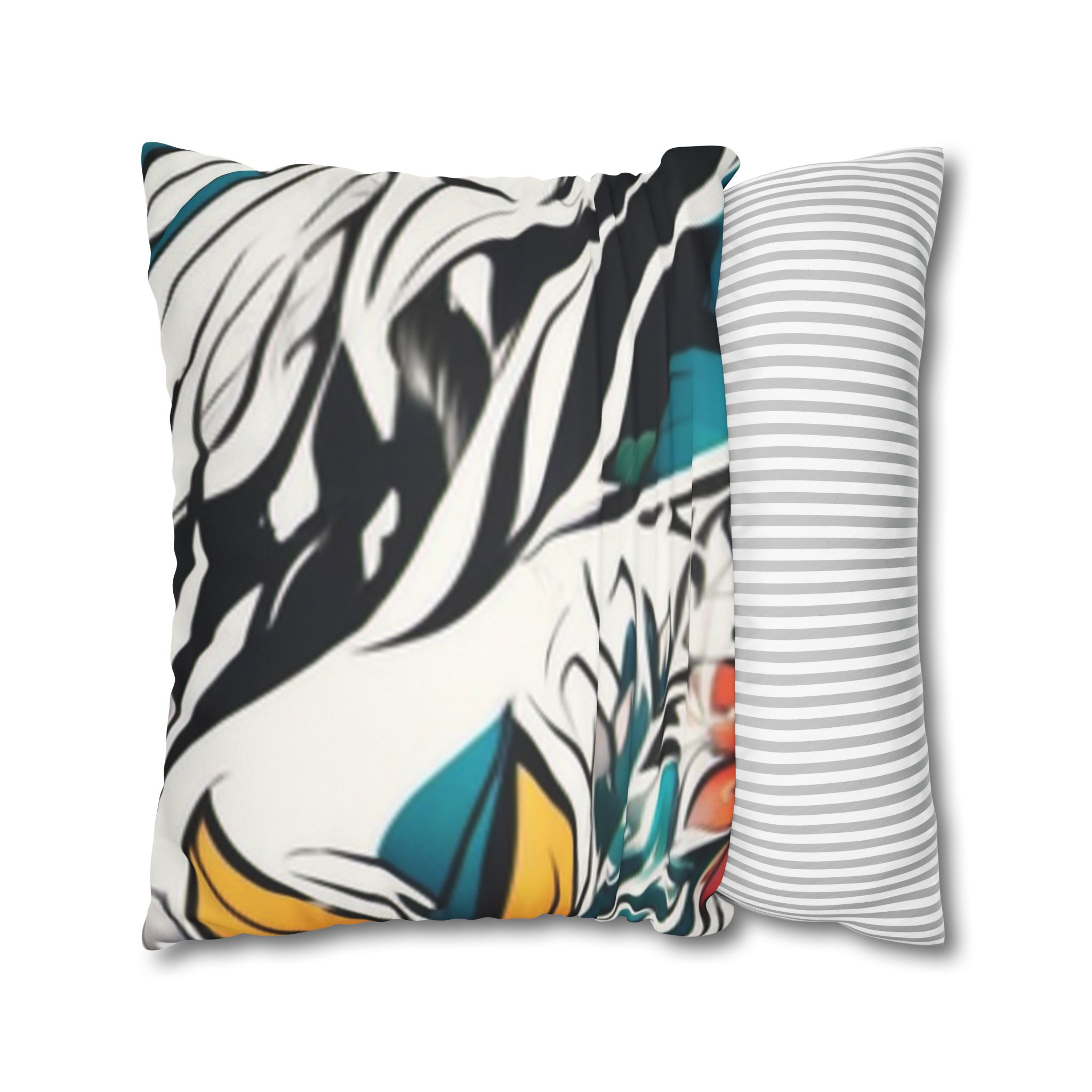 Boho Floral Throw Pillowcase — Colorful Orange Teal Faux Suede Square Pillow - Image 16