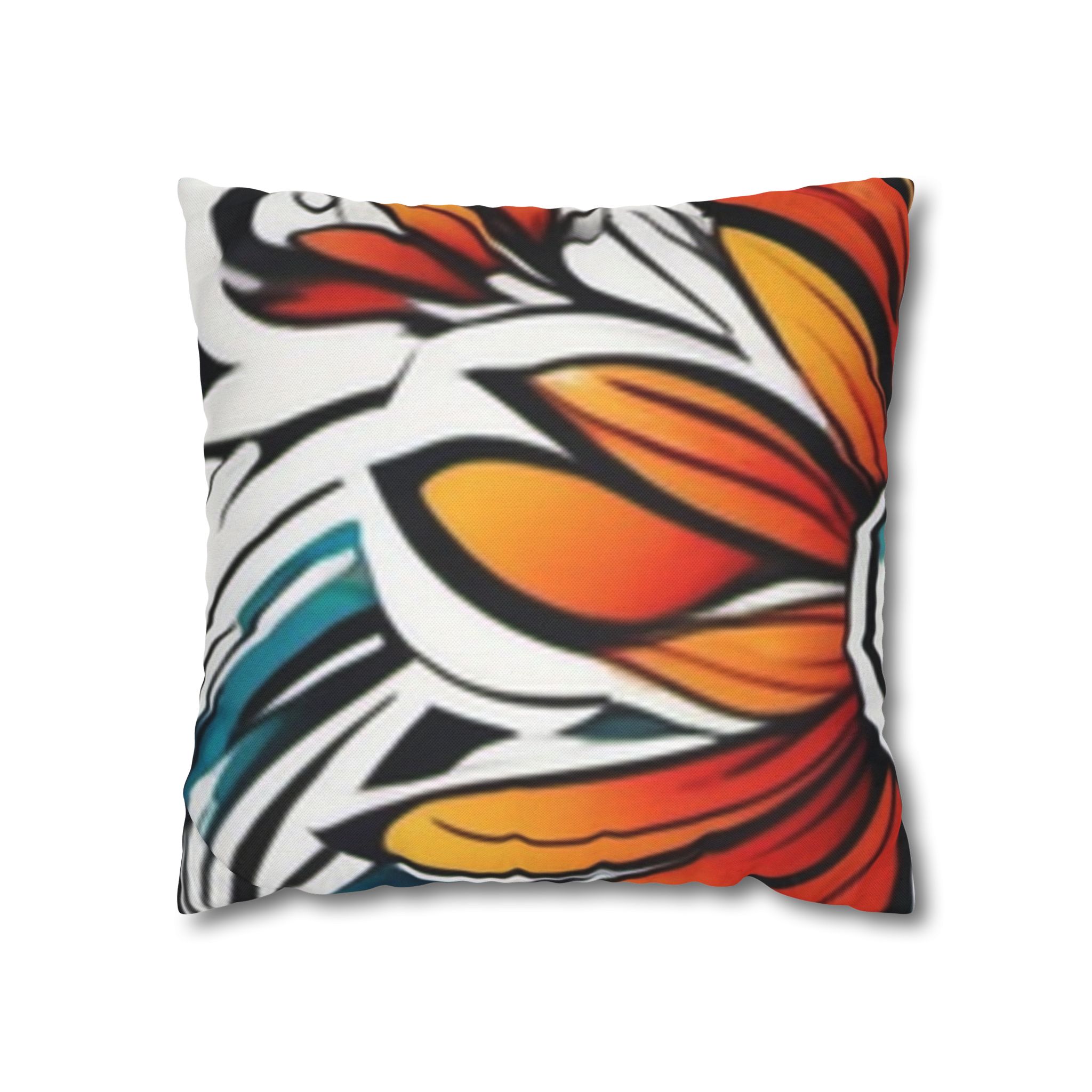 Floral Burst Square Pillowcase — Bold Orange & Teal Decorative Throw Pillow Cover - Image 5