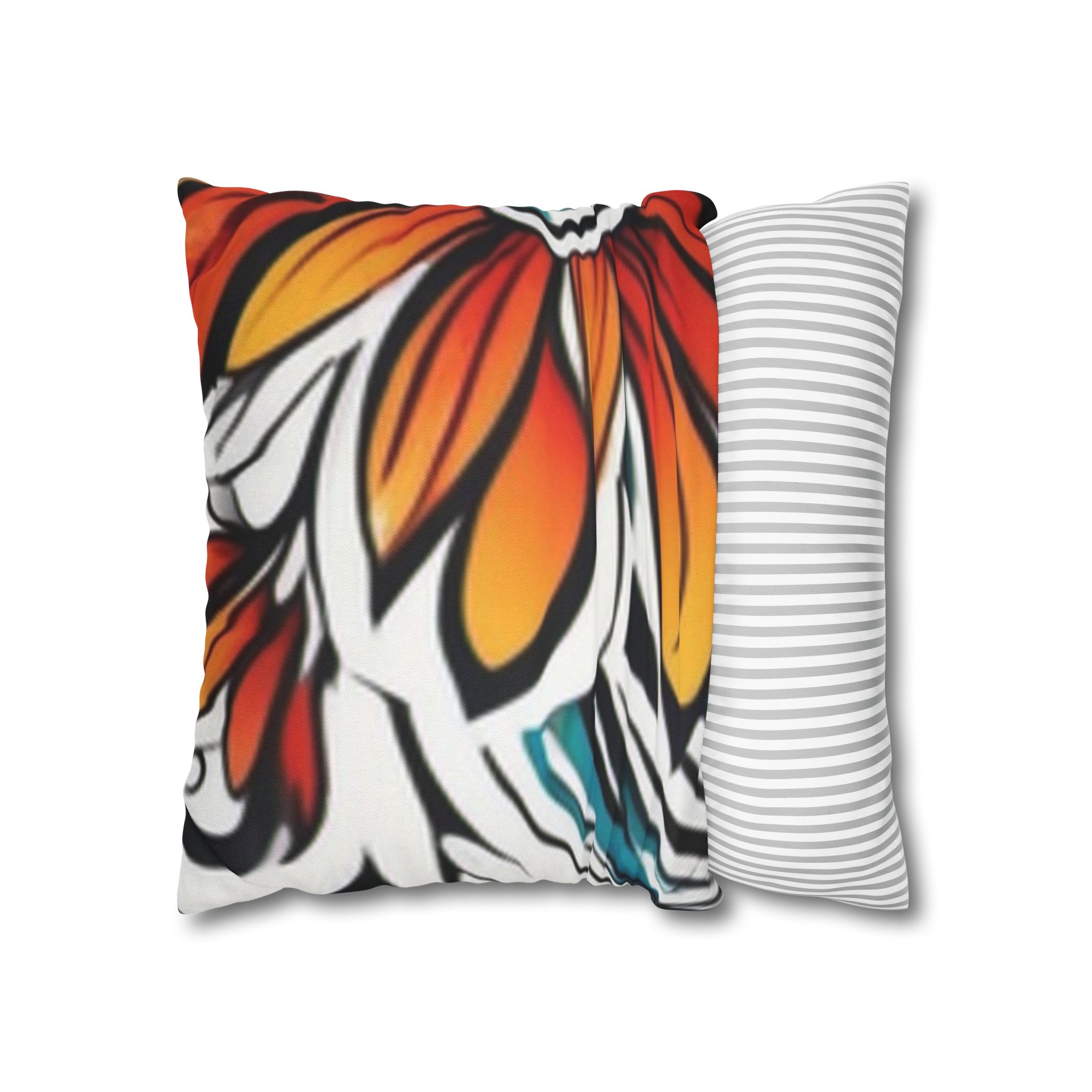 Floral Burst Square Pillowcase — Bold Orange & Teal Decorative Throw Pillow Cover - Image 6