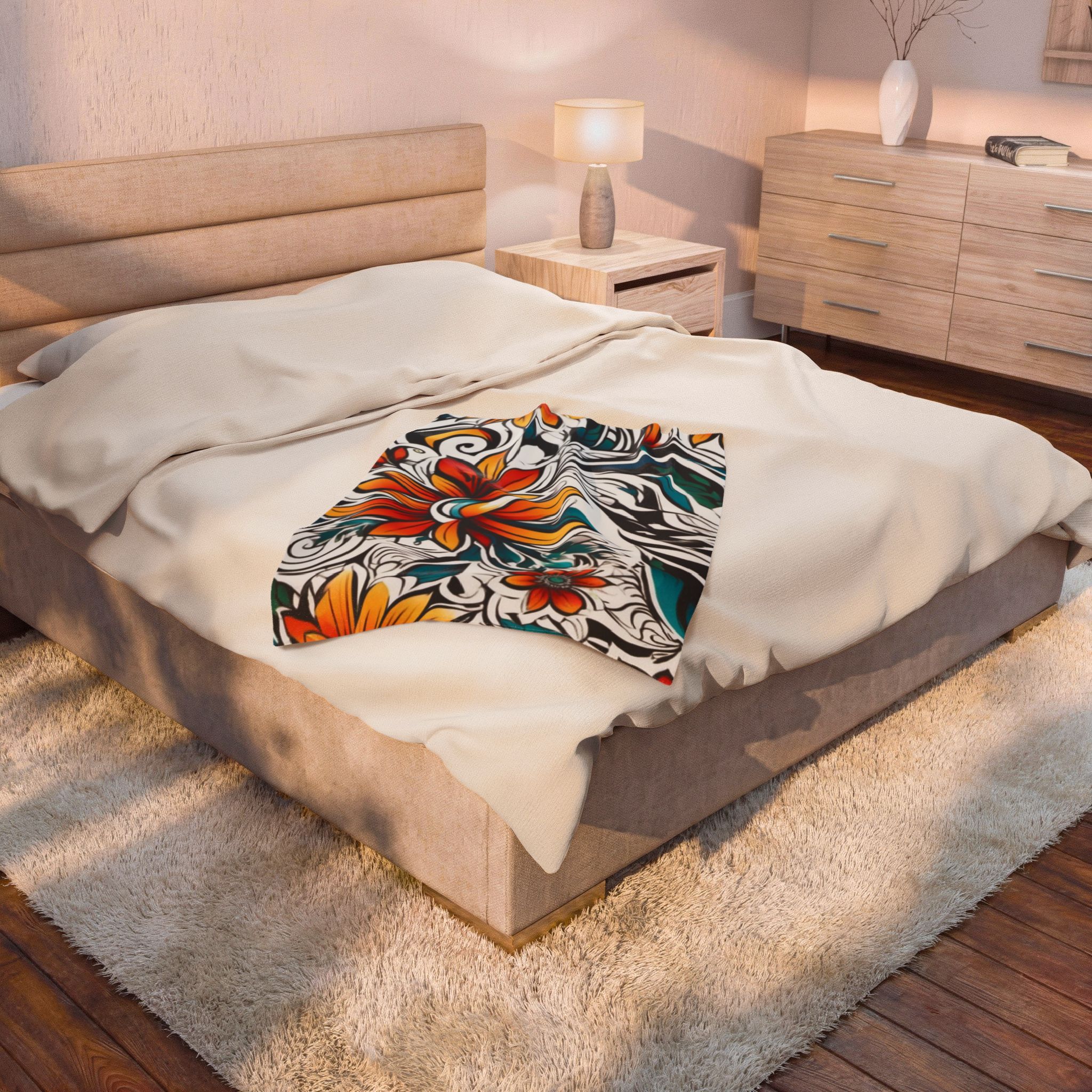 Floral Velveteen Plush Blanket — Vibrant Tropical Flower Throw - Image 12