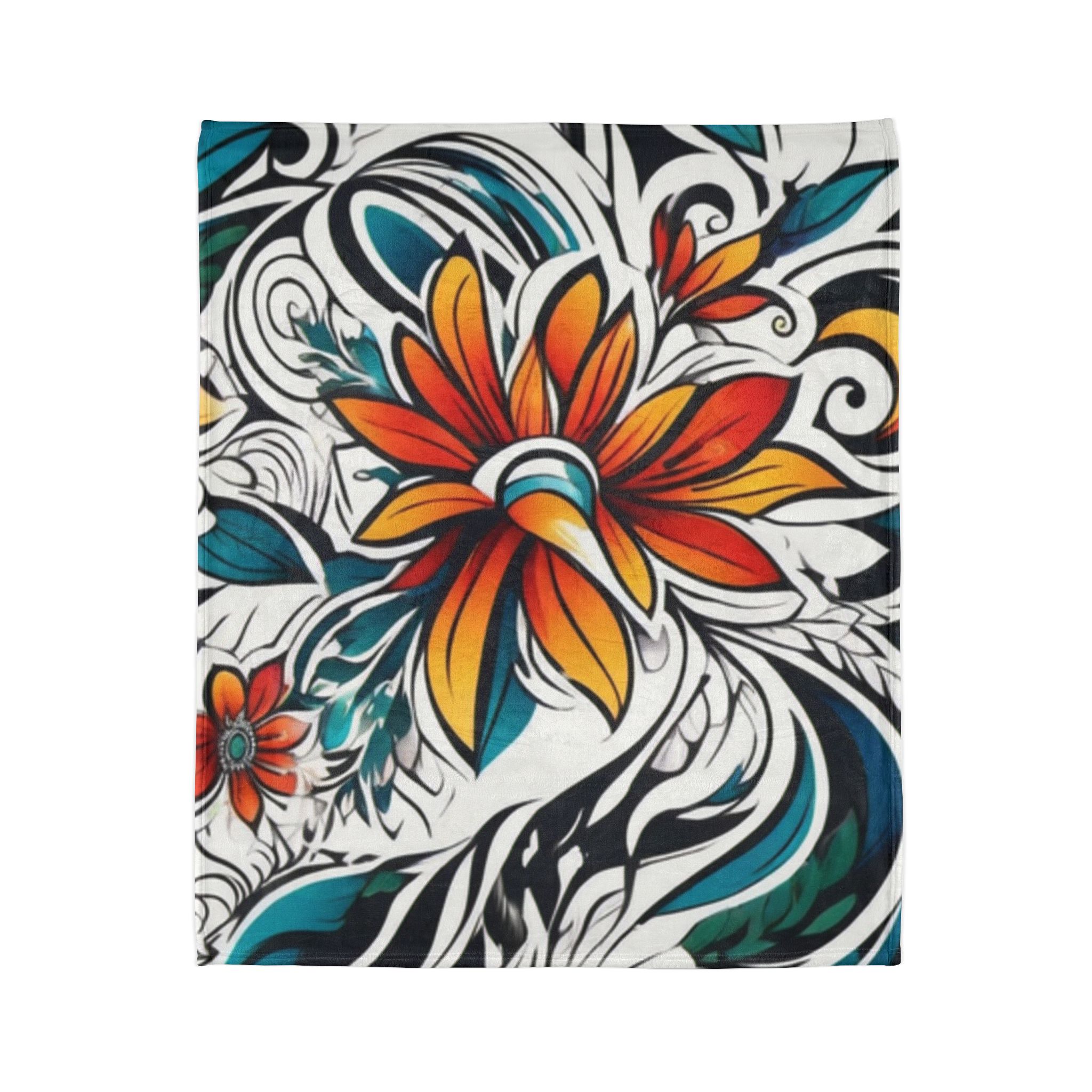 Floral Swirl Polyester Blanket — Vibrant Orange & Teal Bloom Throw - Image 6