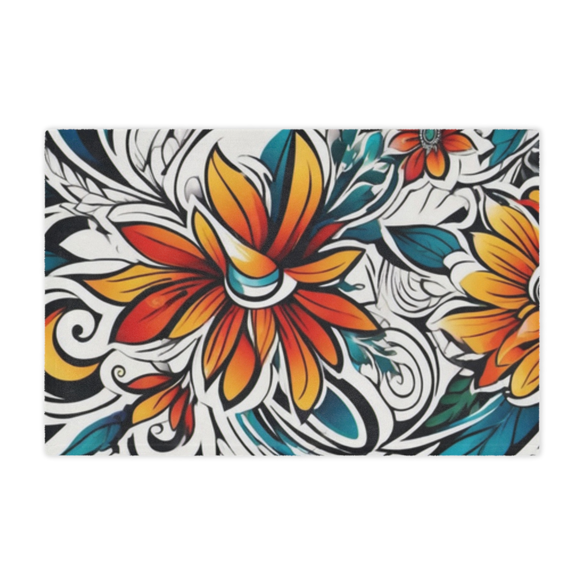Floral Boho Minky Blanket – Vibrant Orange & Teal Flower Throw - Image 10