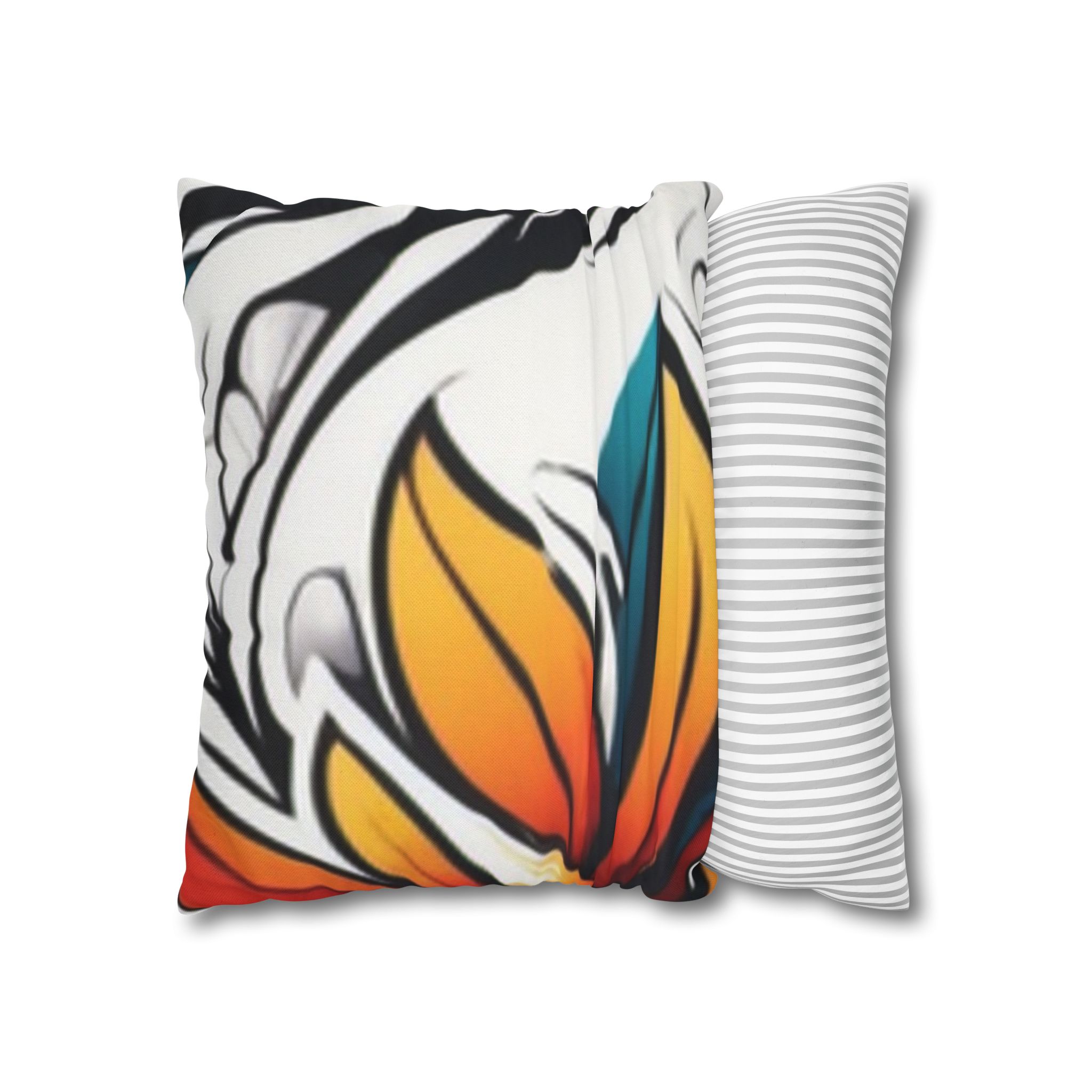 Floral Burst Square Pillowcase — Bold Orange & Teal Decorative Throw Pillow Cover - Image 8
